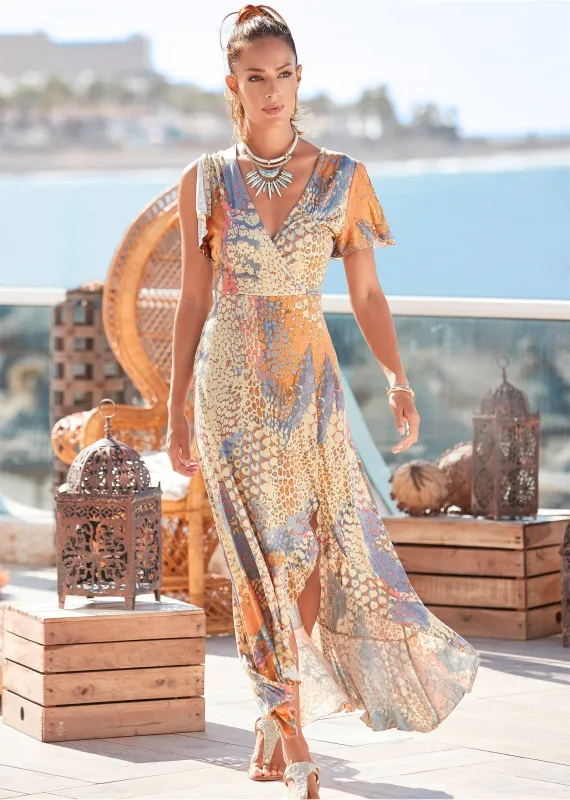 Wrap Maxi Dress - Orange Multi sold by VENUS