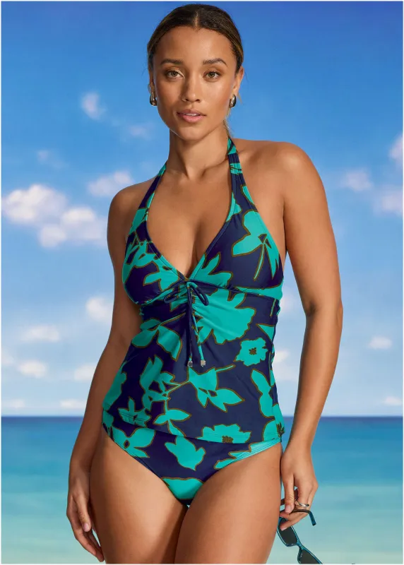 Sicily Halter Tankini - Blue Block Floral sold by VENUS
