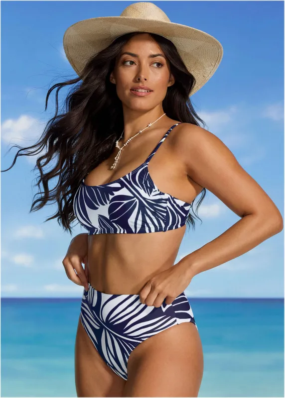 Tahiti Midi Bottom - Contrast Bold Leaves sold by VENUS