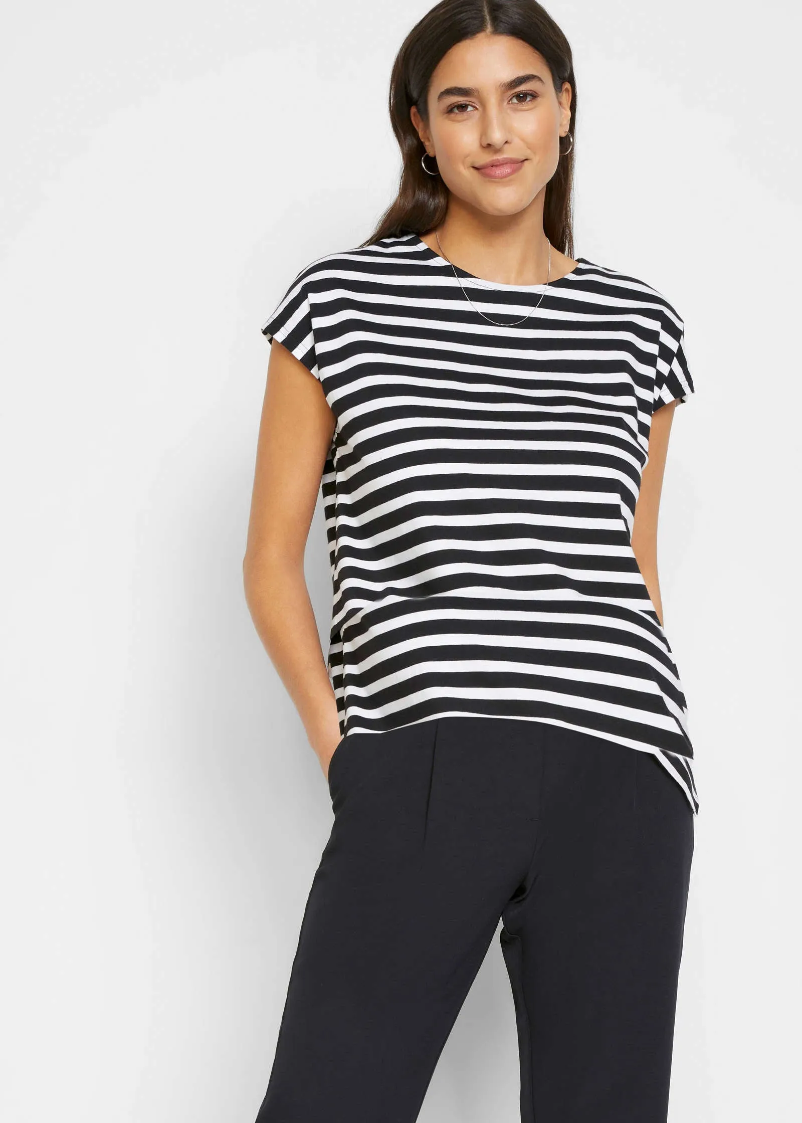 Striped Scoop Neck Top - Black & White sold by VENUS