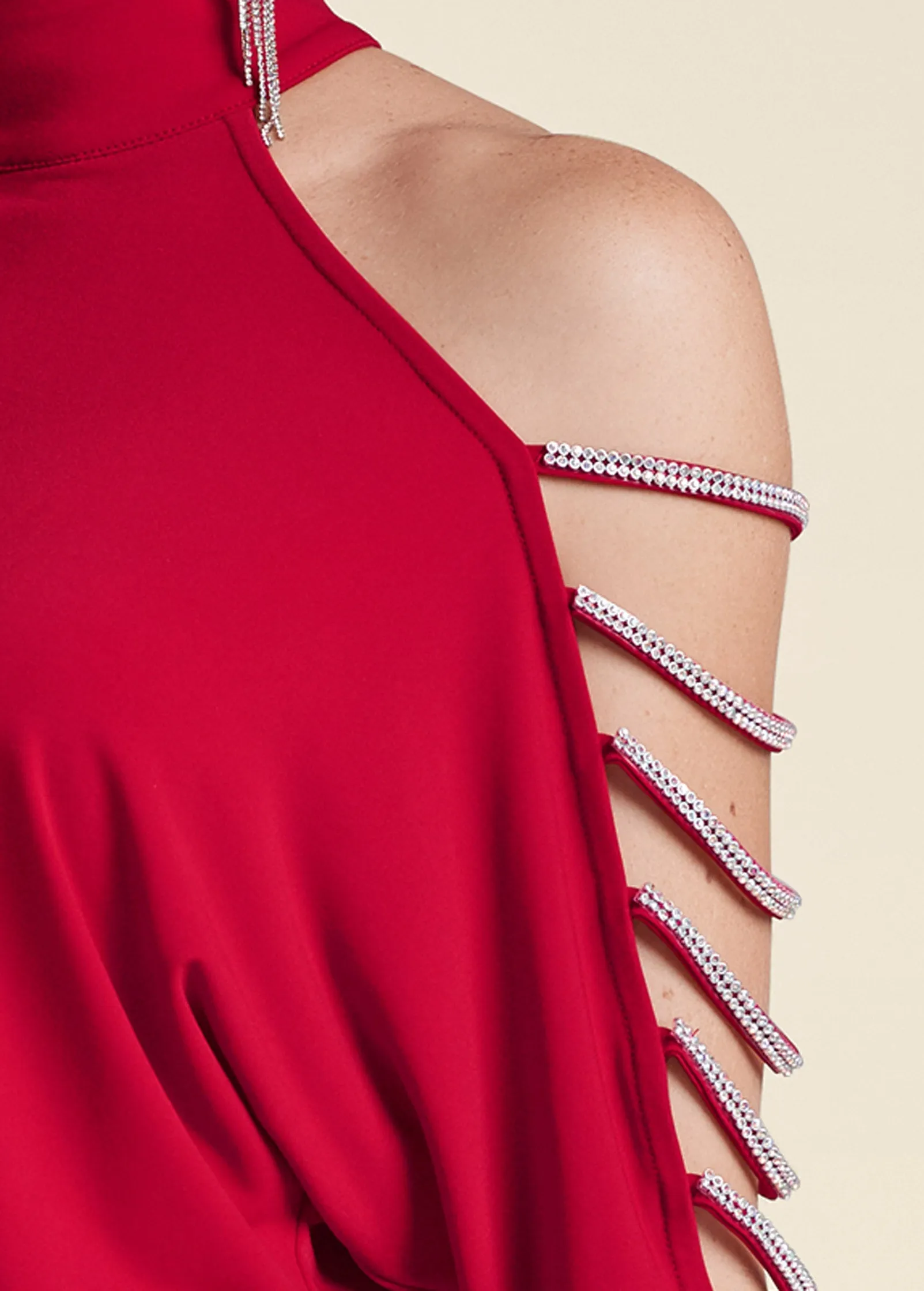 Embellished Cold-Shoulder Dress - Red sold by VENUS product image thumbnail 4