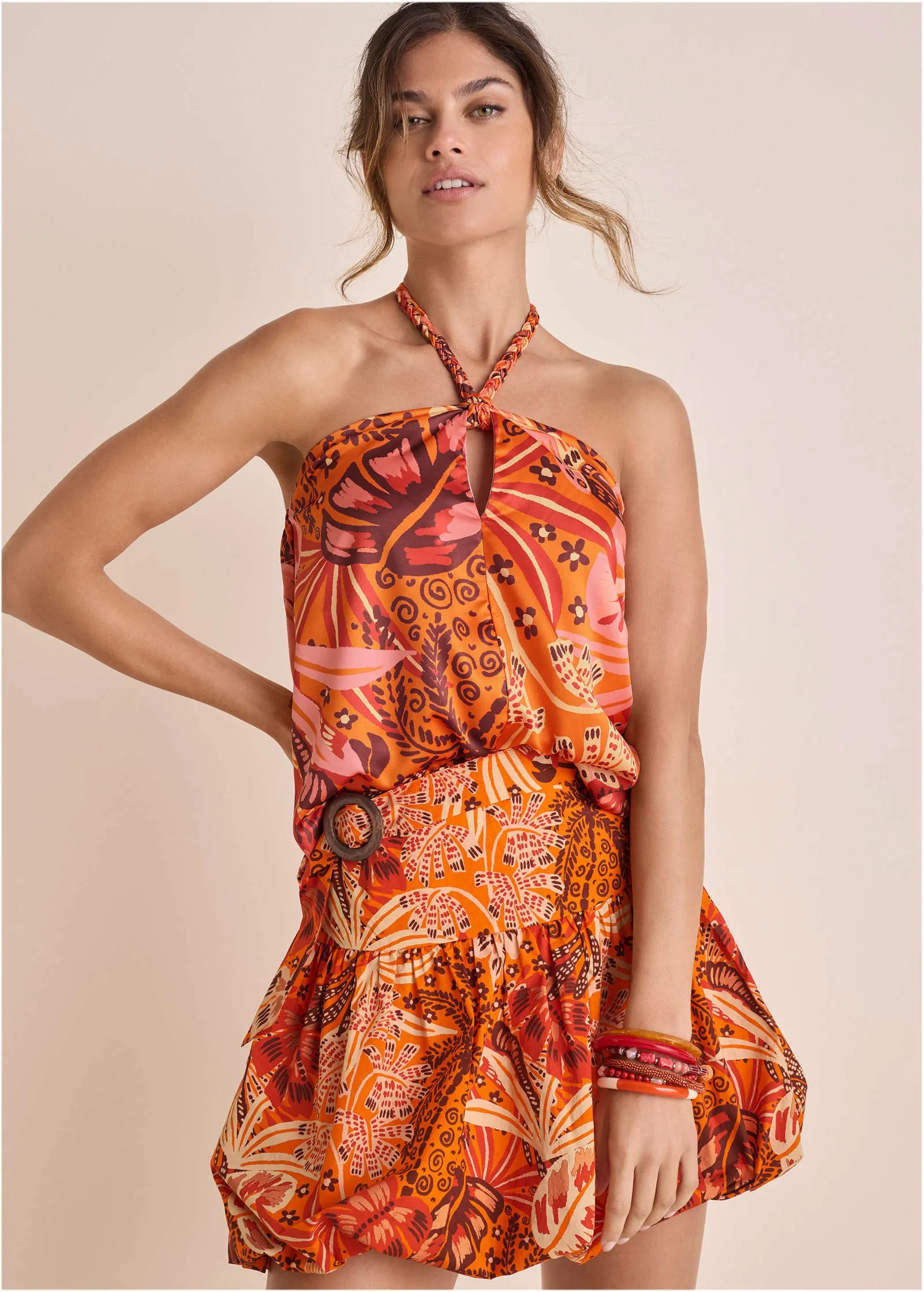 Printed Keyhole Halter - Parrot Palm sold by VENUS