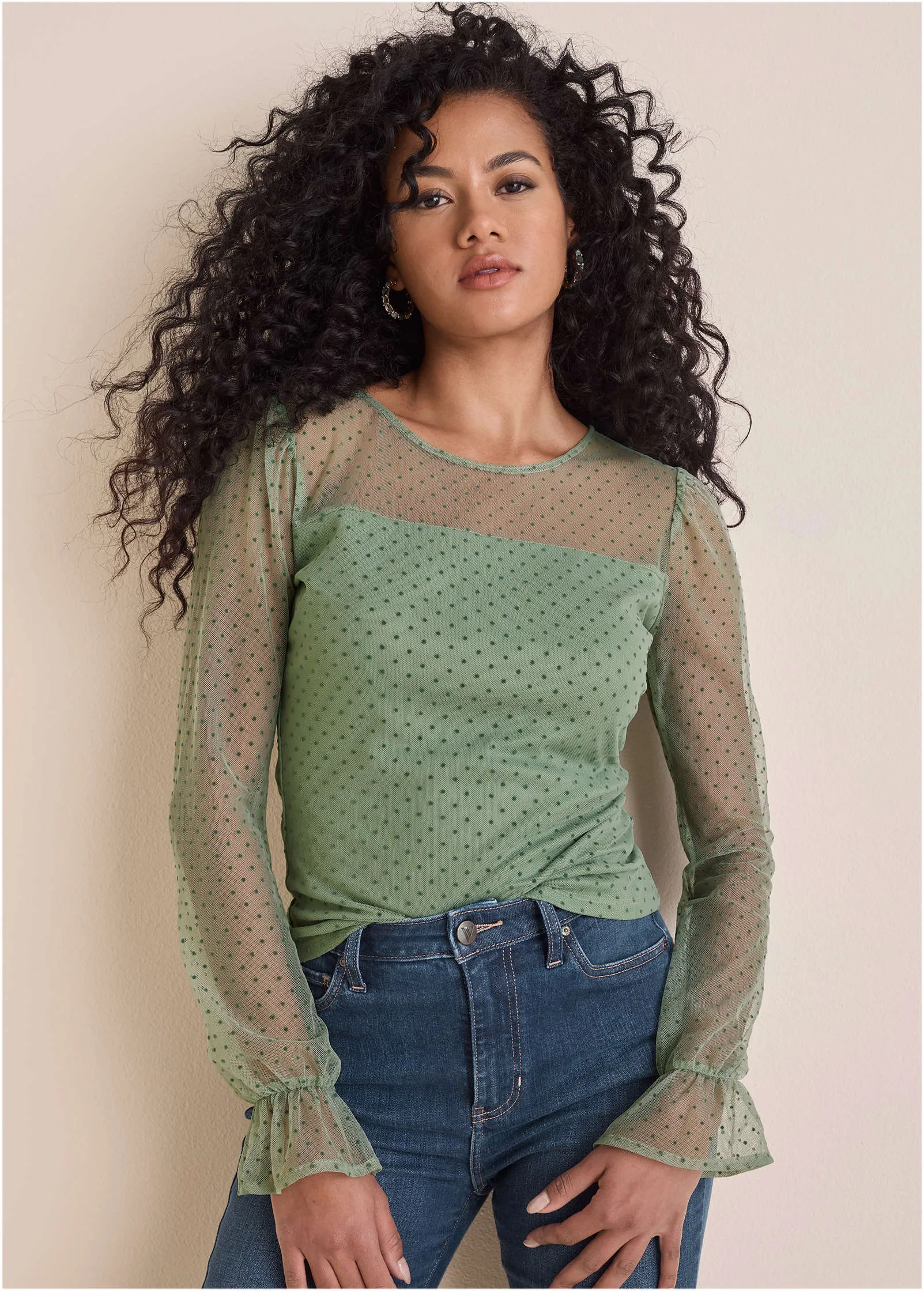 Dot Mesh Top - Iceberg Green sold by VENUS