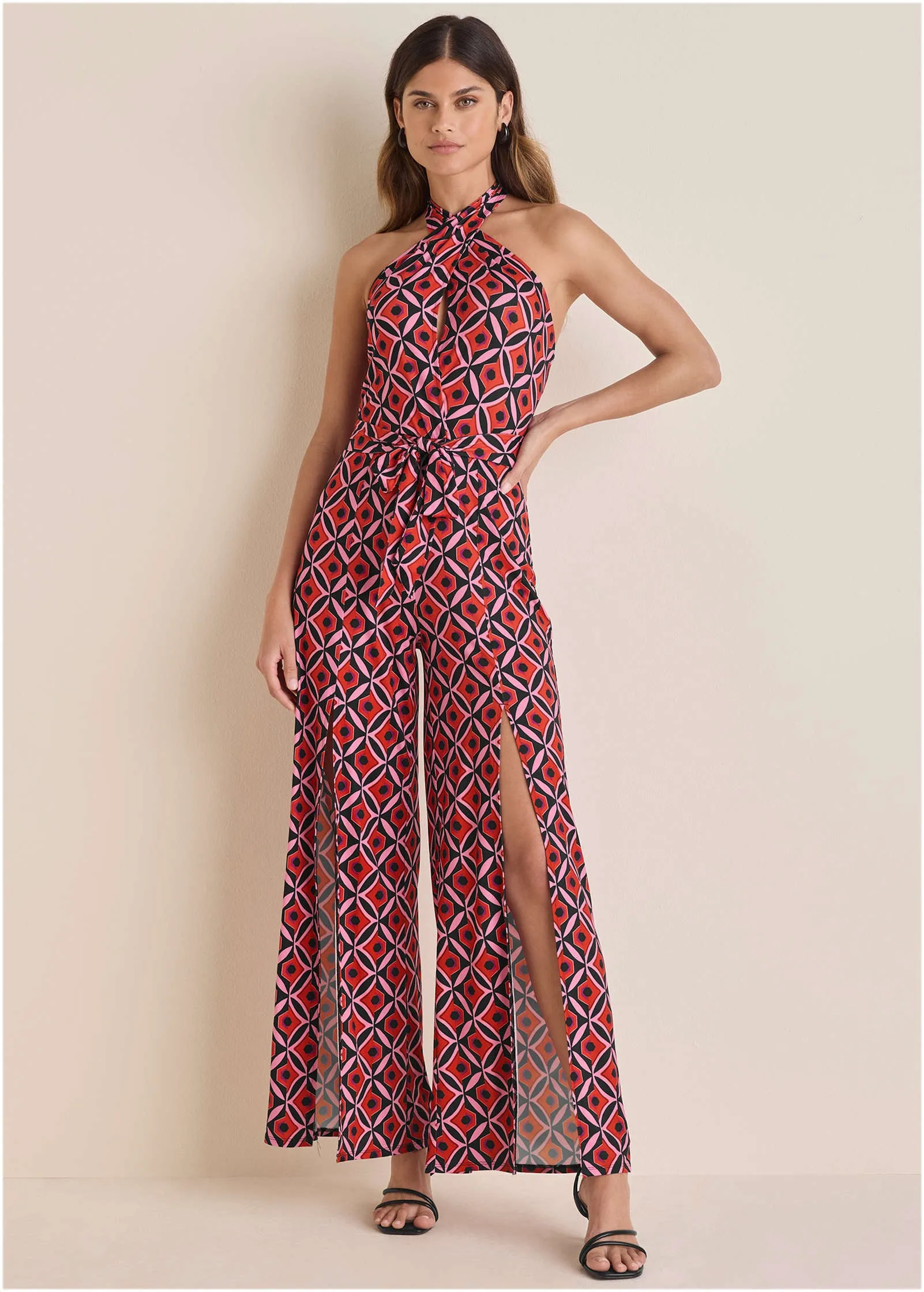 Cross Halter Jumpsuit - Red Lagoon Geo sold by VENUS