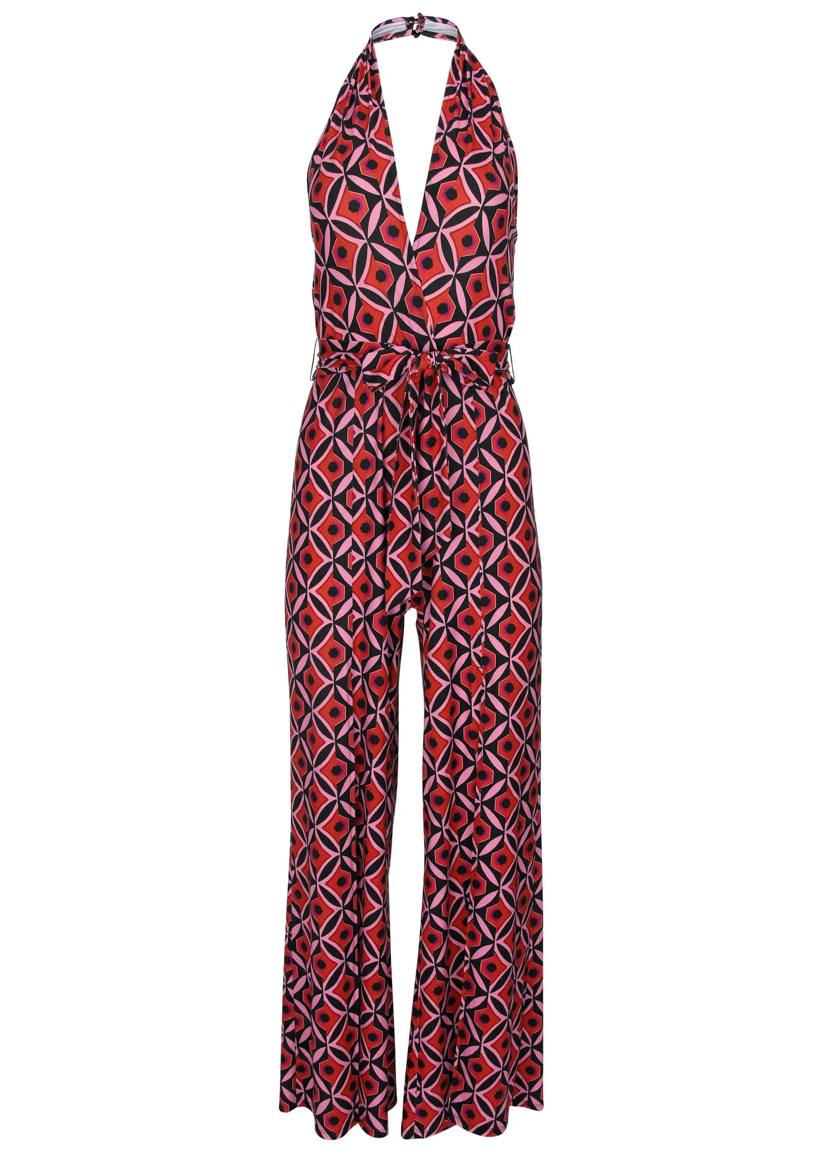 Cross Halter Jumpsuit - Red Lagoon Geo sold by VENUS product image thumbnail 4