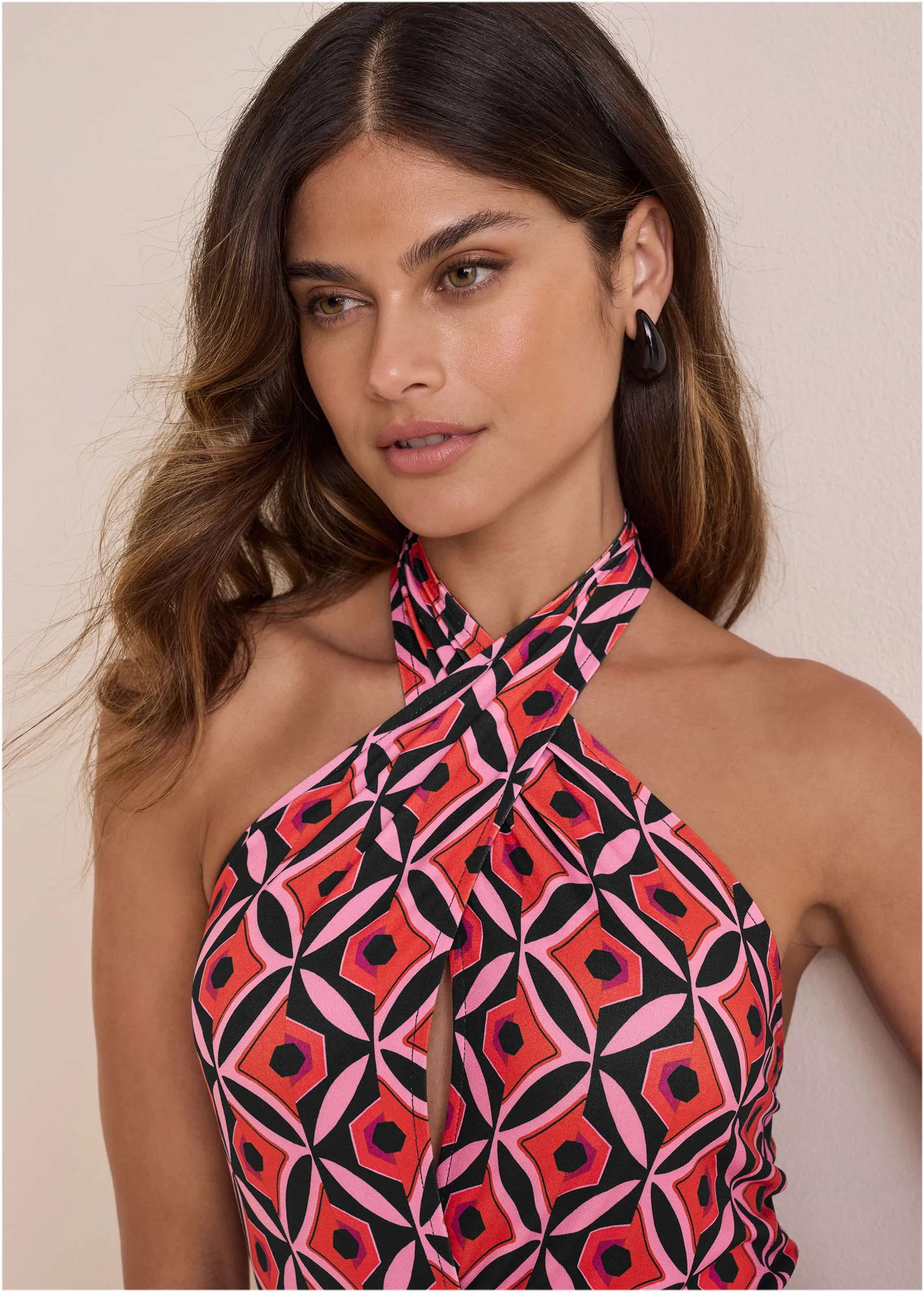 Cross Halter Jumpsuit - Red Lagoon Geo sold by VENUS product image thumbnail 3