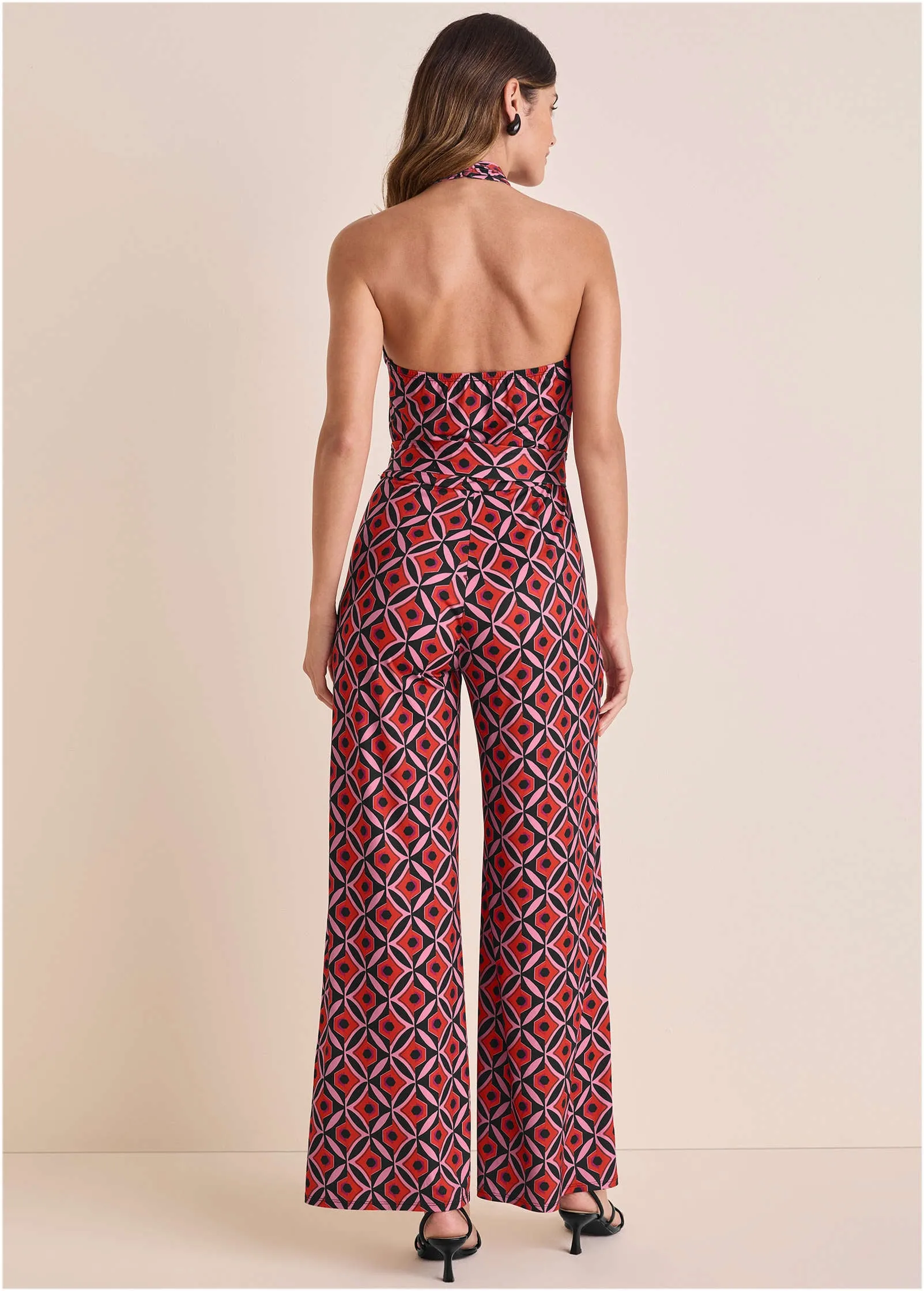 Cross Halter Jumpsuit - Red Lagoon Geo sold by VENUS product image thumbnail 2