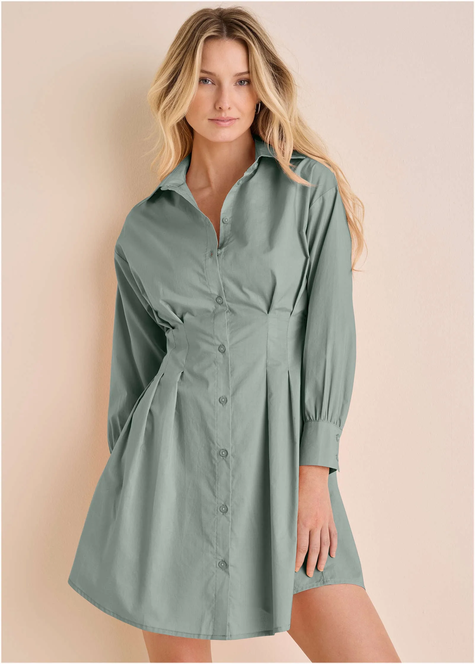 Pleated Shirt Dress - Iceberg Green sold by VENUS product image thumbnail 2
