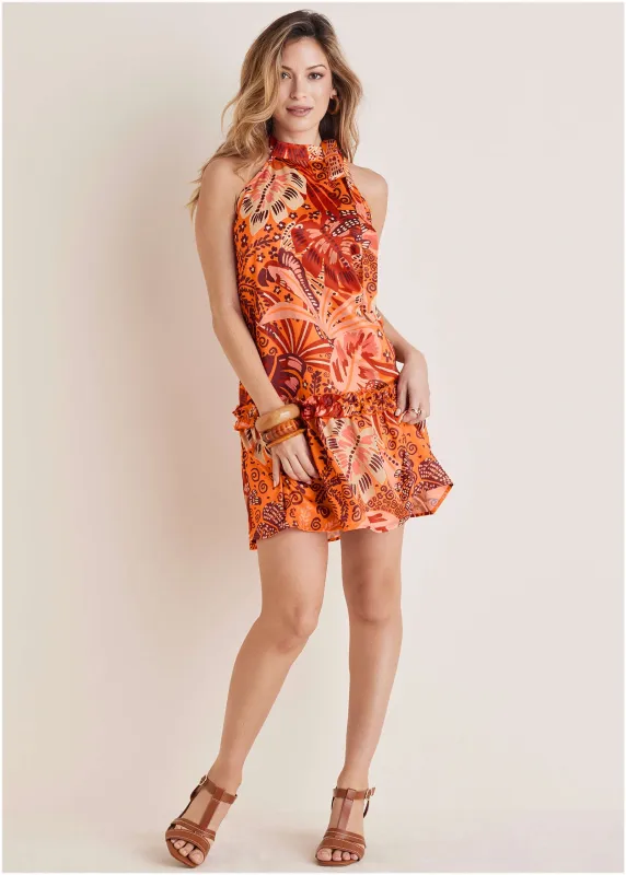 Drop-Waist Mini Dress - Parrot Palm sold by VENUS
