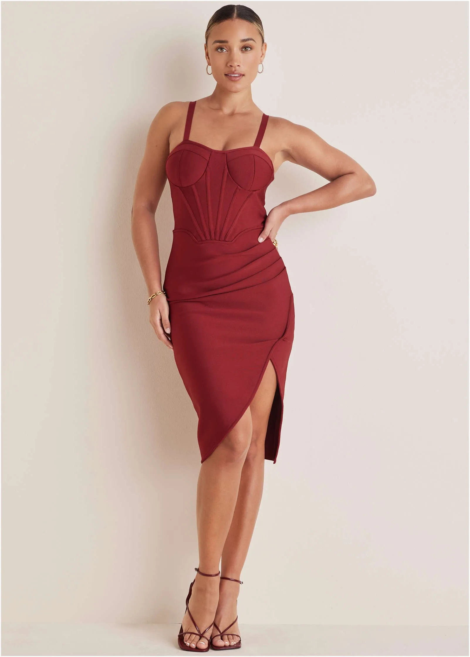 Side Slit Bandage Dress - Dark Red sold by VENUS