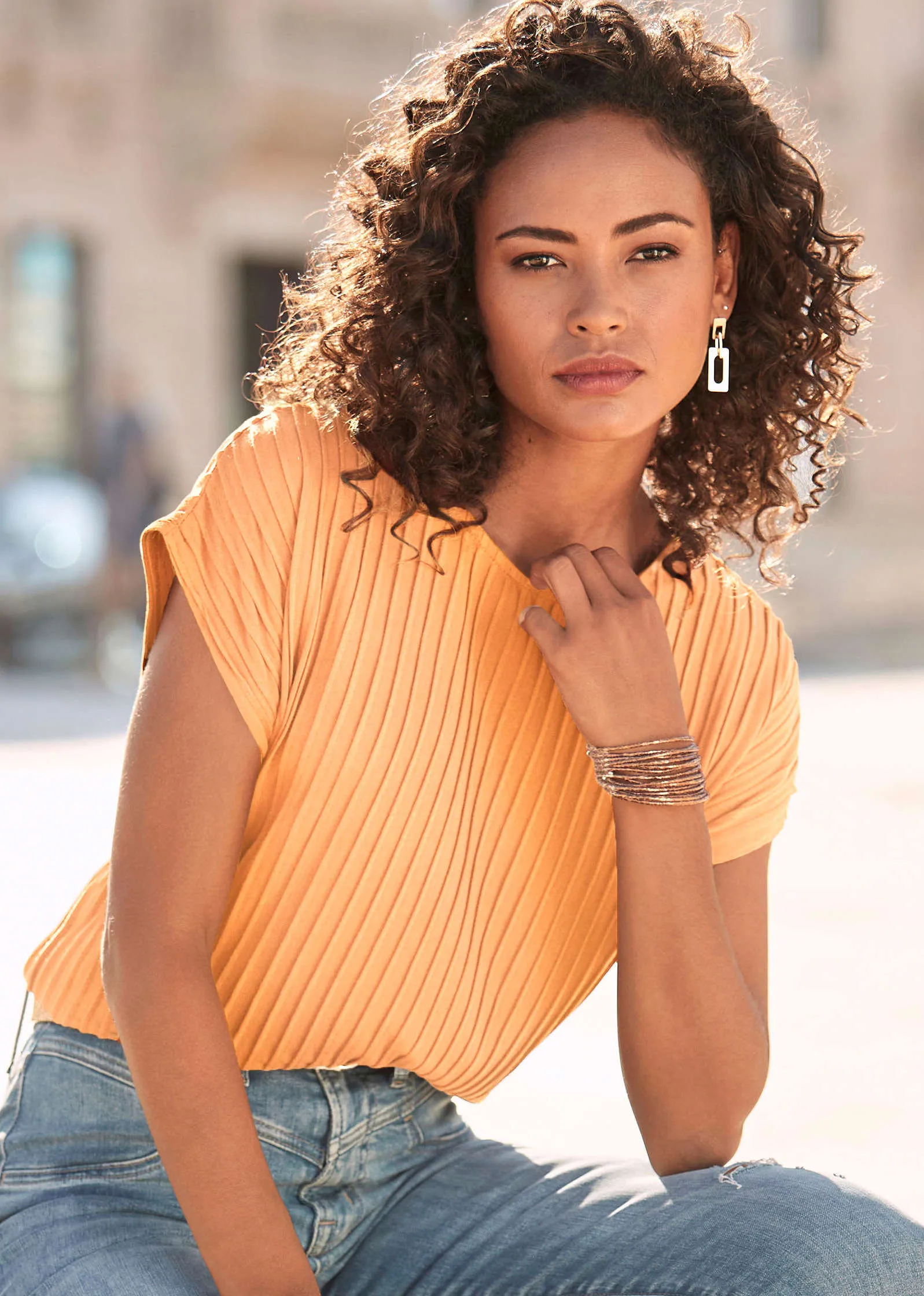 Pintuck Detail Top - Apricot sold by VENUS