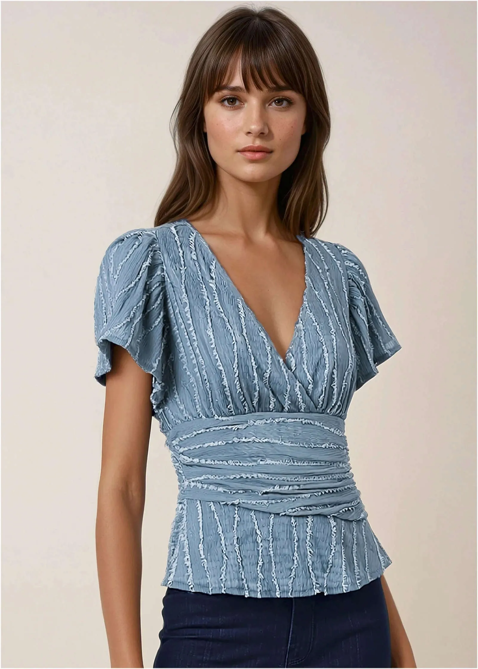 Vineyard Knit Gathered Top - Seaside Blue sold by VENUS