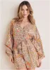 Linen Tie-Waist Romper - Medallion Golden Patchwork sold by VENUS