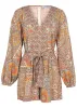 Linen Tie-Waist Romper - Medallion Golden Patchwork sold by VENUS