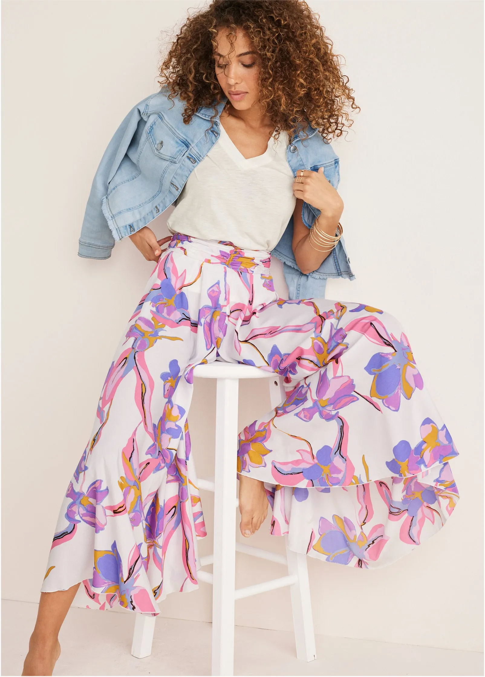 Printed Flowy Pants - White Multi sold by VENUS product image thumbnail 5