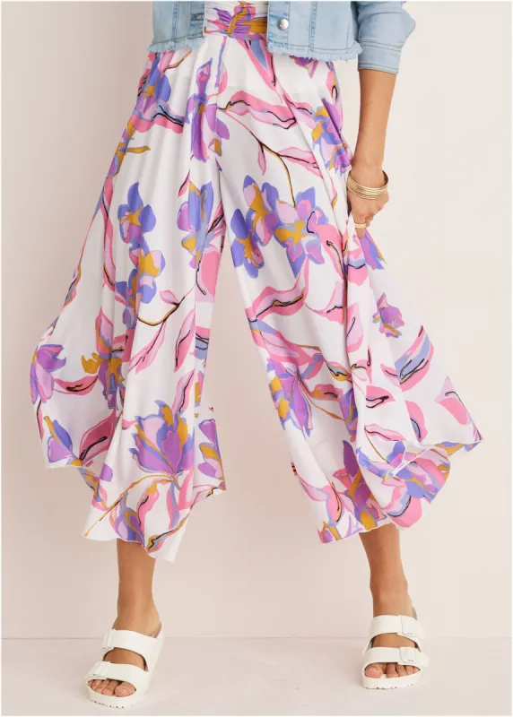 Printed Flowy Pants - White Multi sold by VENUS