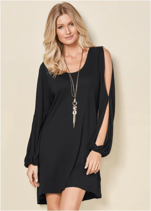 Sleeve Detail Dress - Black sold by VENUS