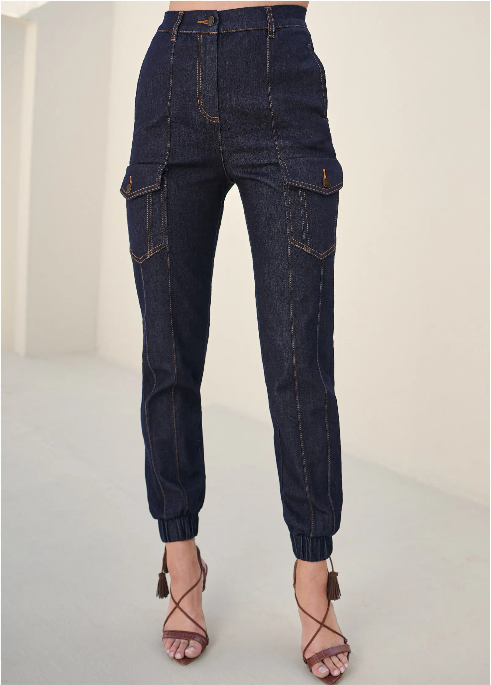 Denim Cargo Pants - Indigo Blue sold by VENUS