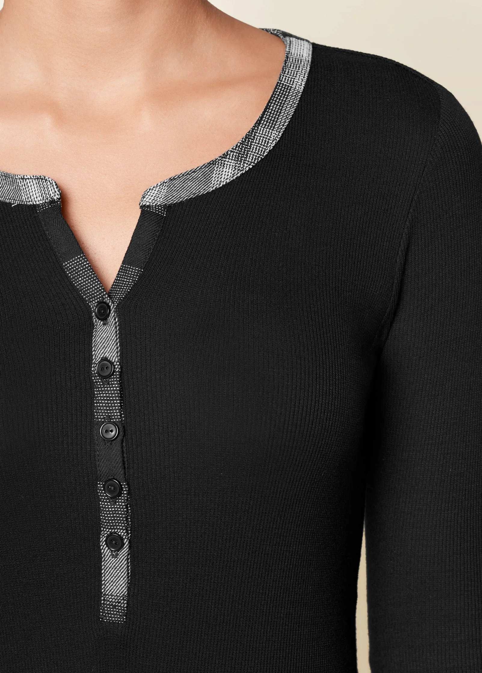 Ribbed Henley Top - Black Multi sold by VENUS product image thumbnail 4