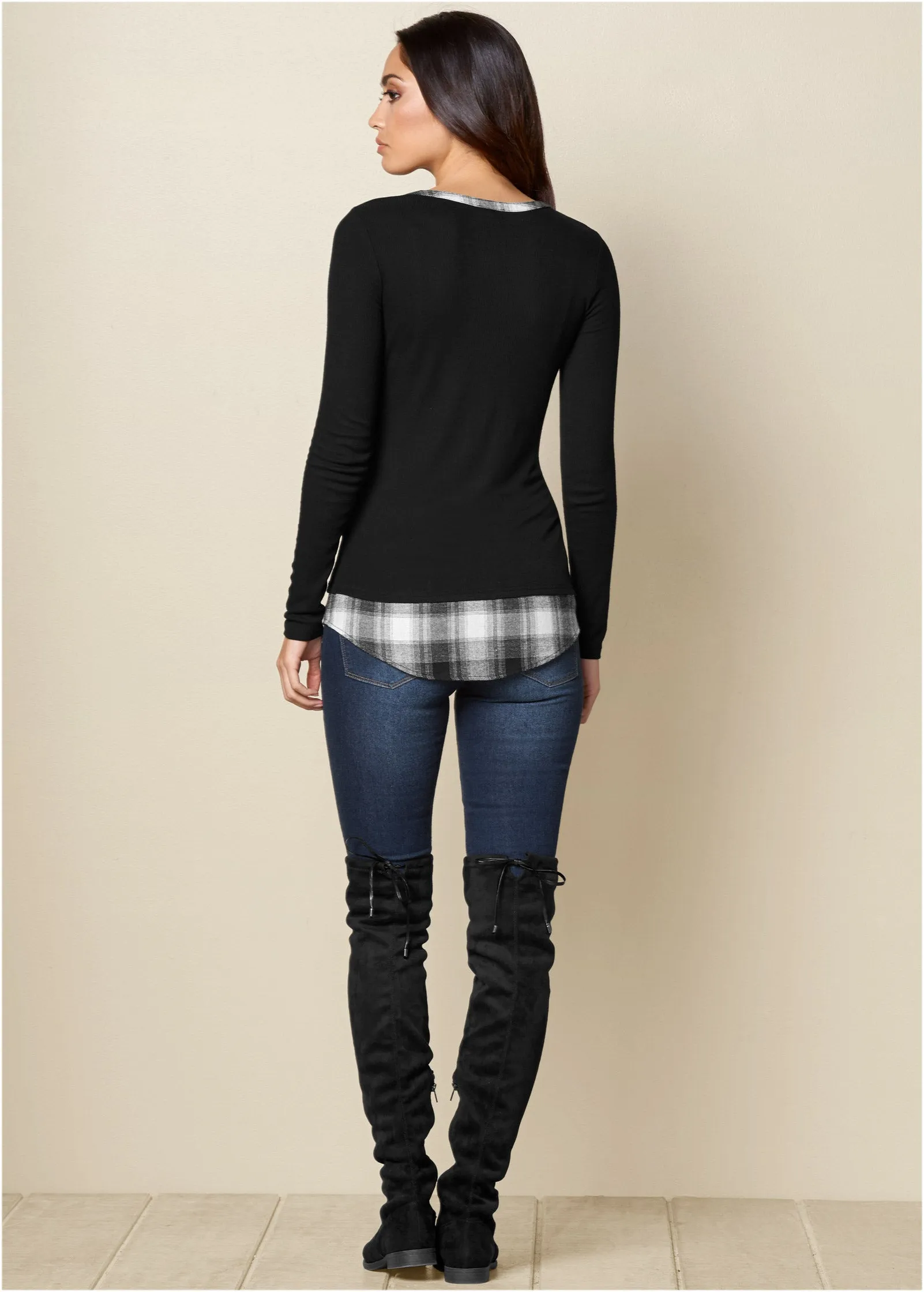 Ribbed Henley Top - Black Multi sold by VENUS product image thumbnail 3