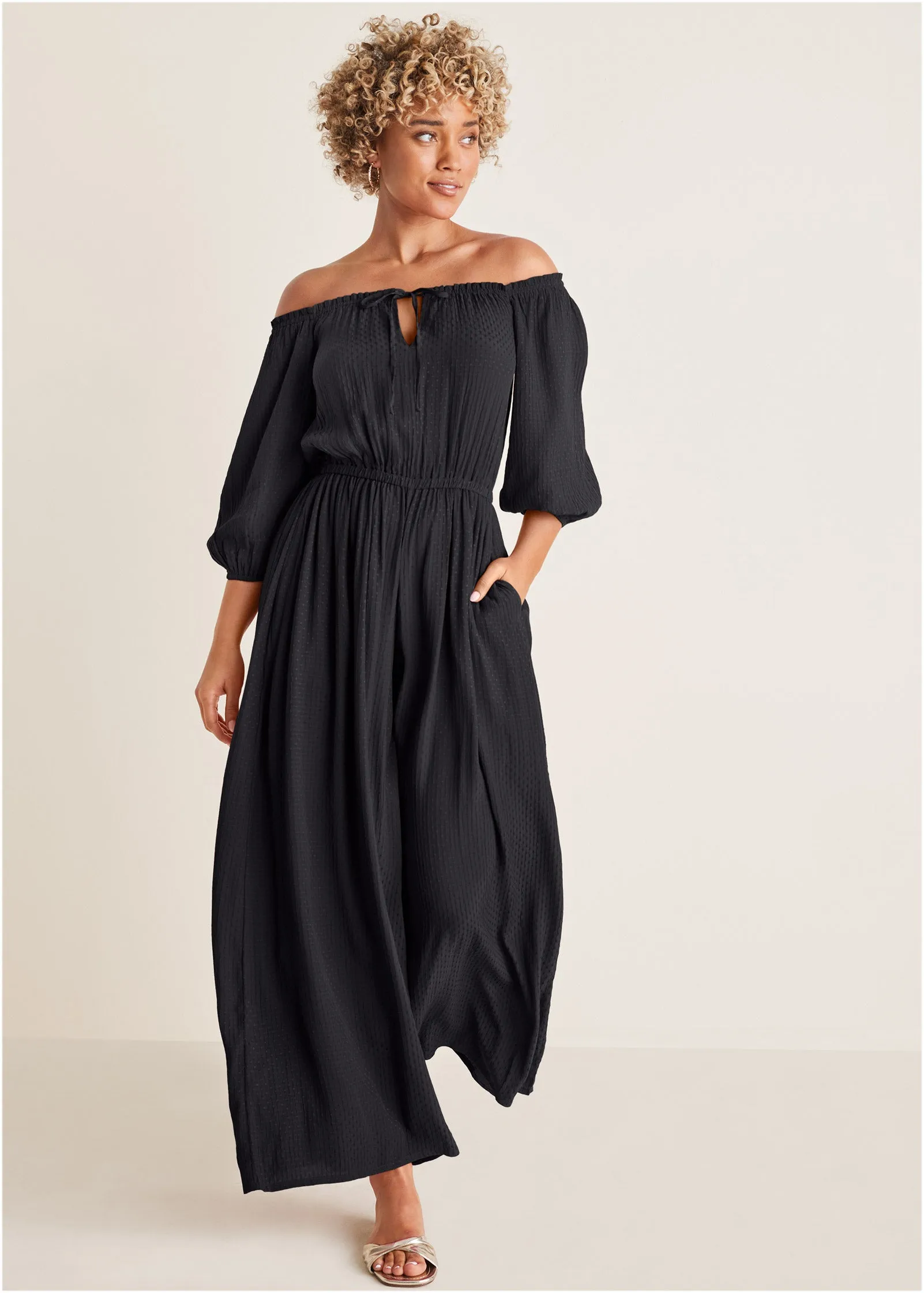Off-The-Shoulder Jumpsuit - Black sold by VENUS
