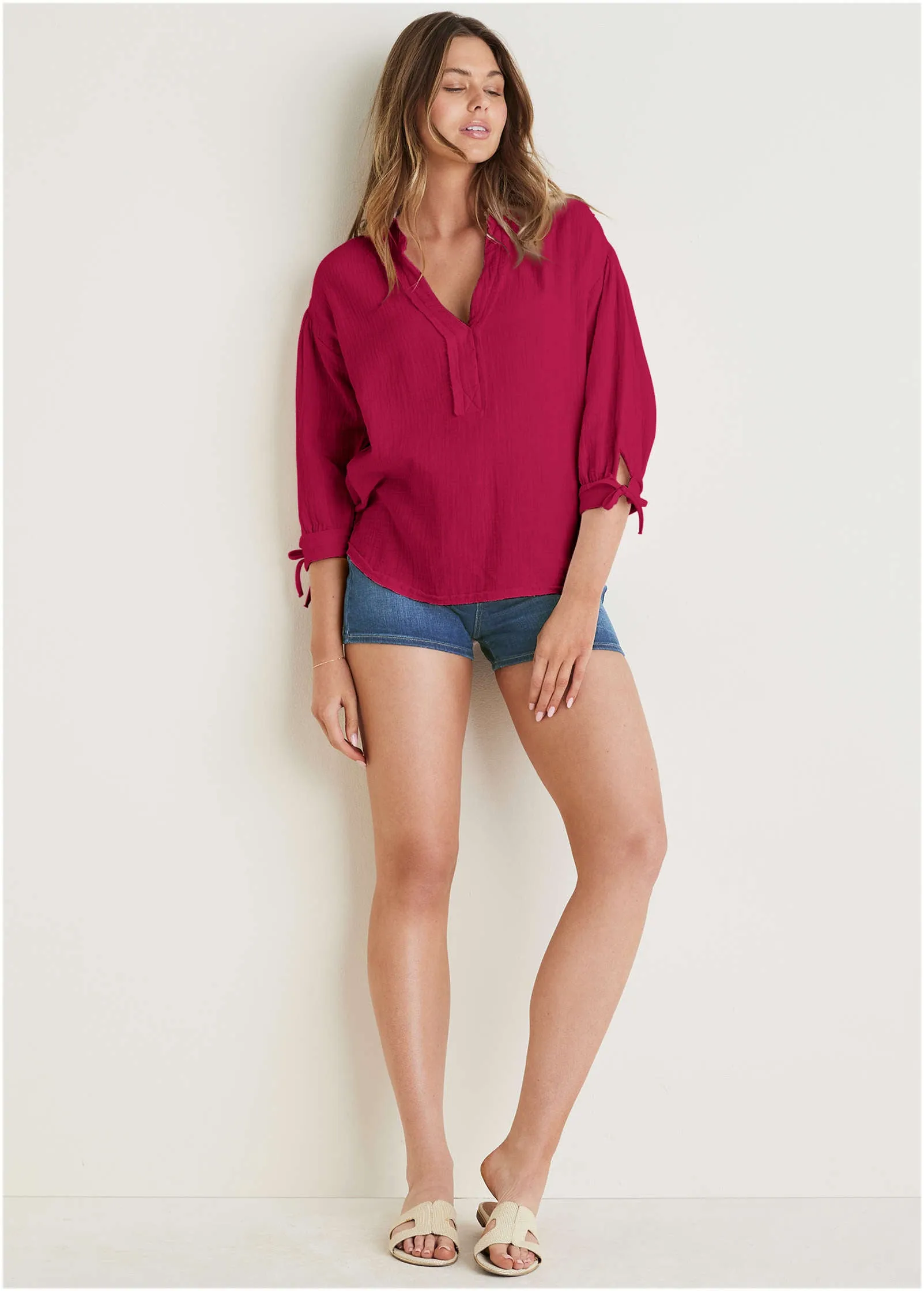 Textured Oversized Blouse - Persian Red sold by VENUS product image thumbnail 3