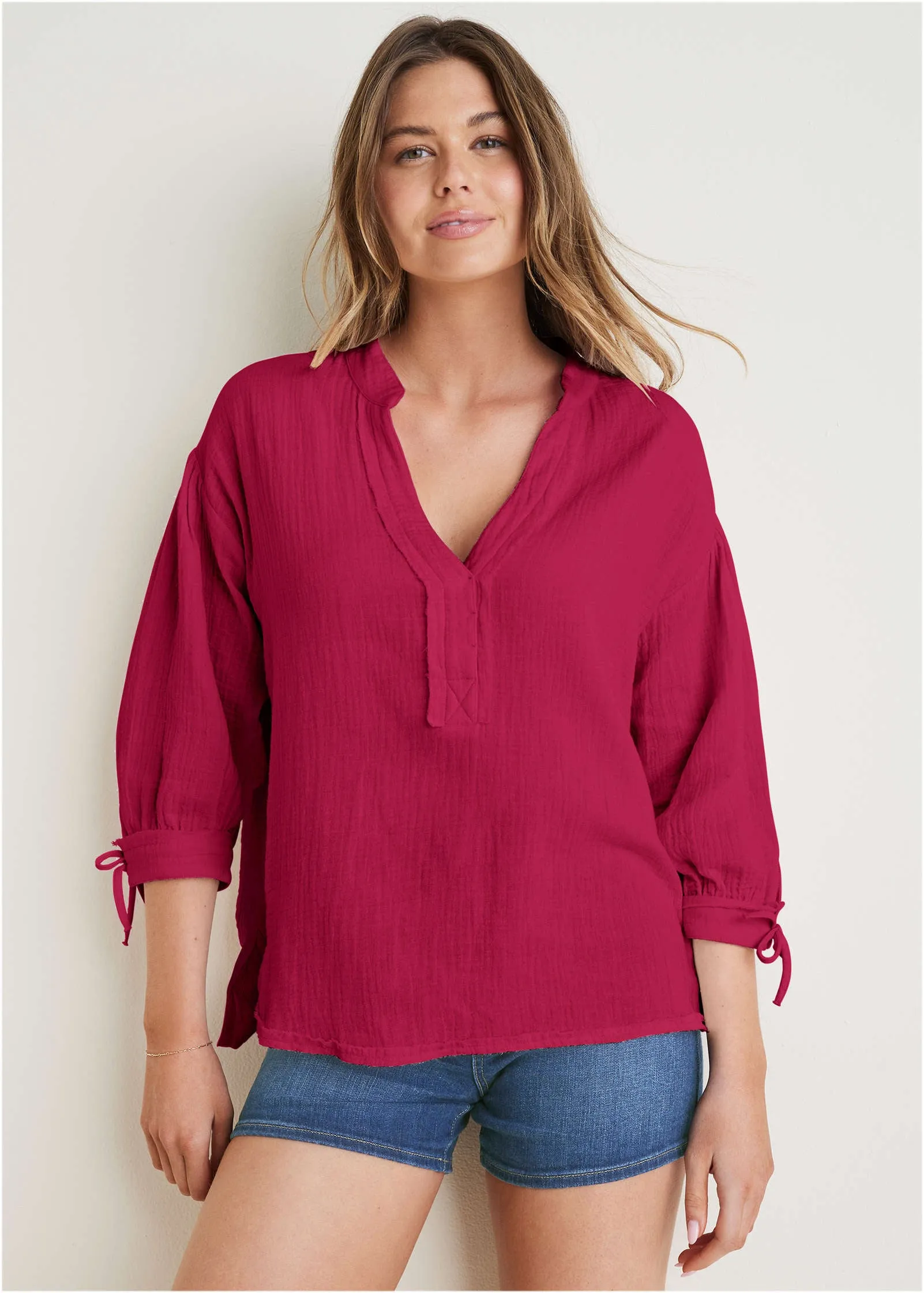 Textured Oversized Blouse - Persian Red sold by VENUS product image thumbnail 2