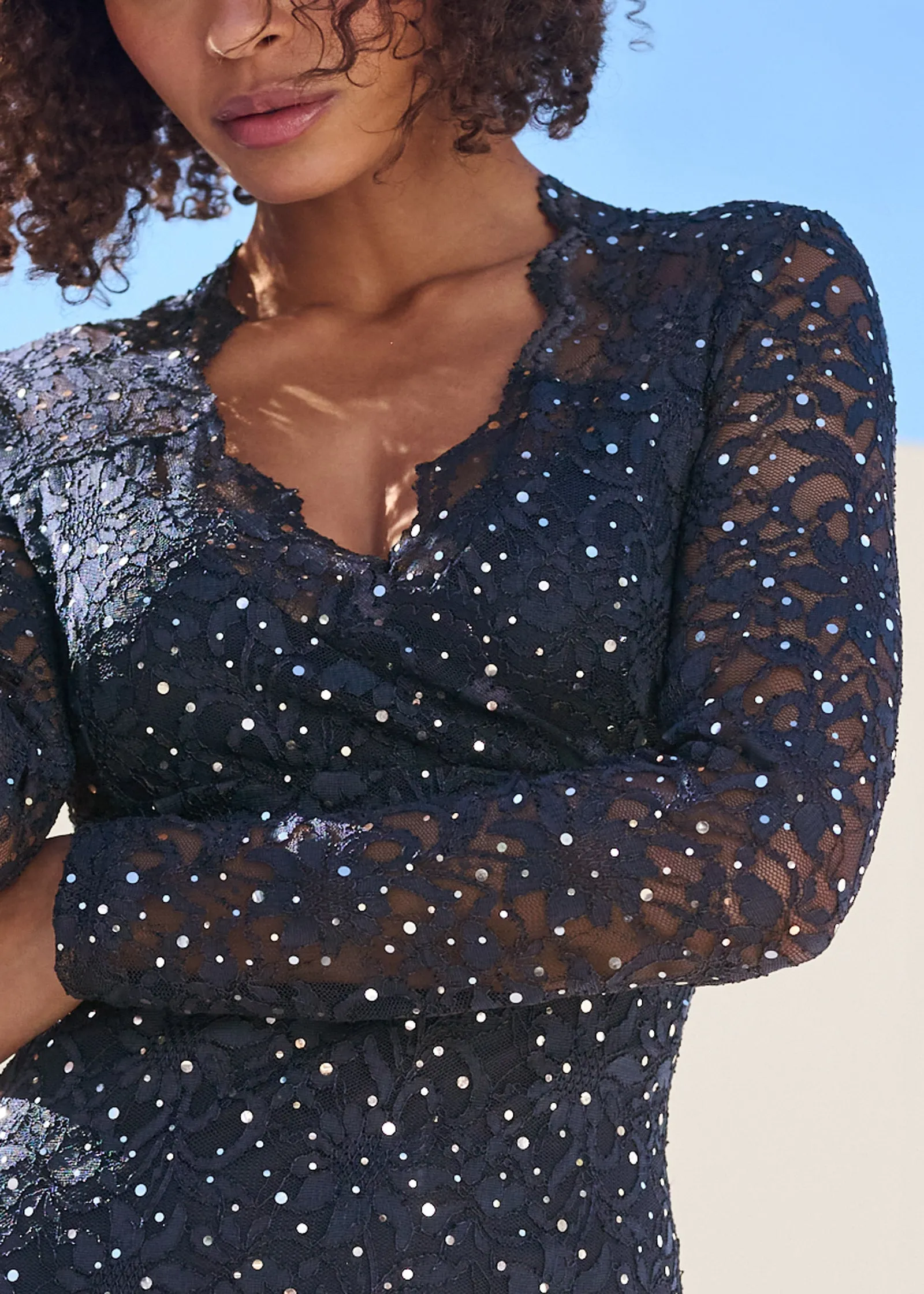 Lace Sparkle Mini Dress - Navy sold by VENUS product image thumbnail 3