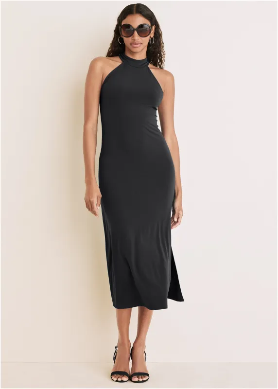 High Neck Midi Dress - Jet Black sold by VENUS