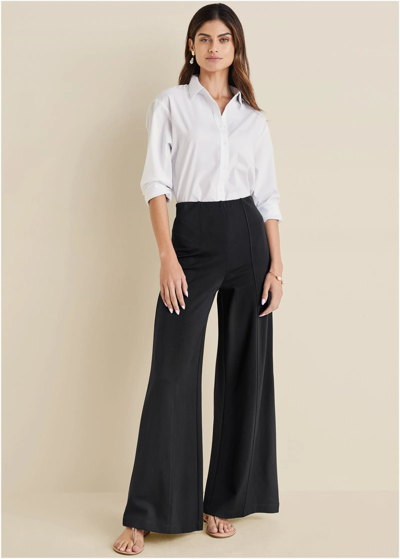 Smoothing Ponte Wide-Leg Pants - Jet Black sold by VENUS