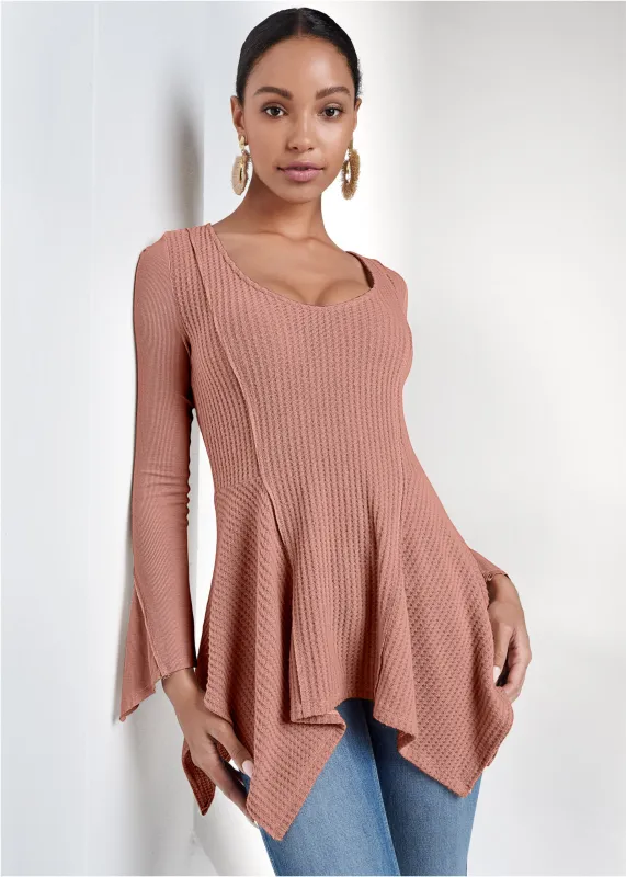 Waffle Knit Hanky-Hem Top - Blush sold by VENUS