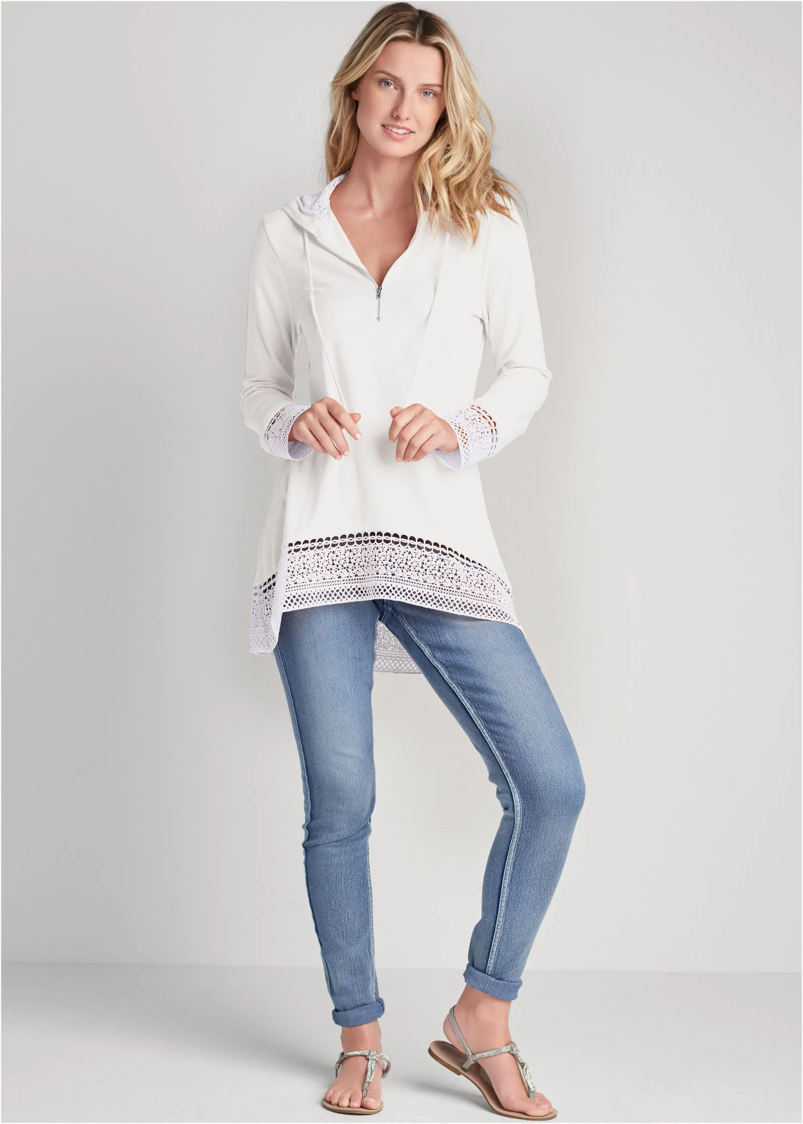 Crochet Trim Zipper Hoodie - Off White sold by VENUS product image thumbnail 2