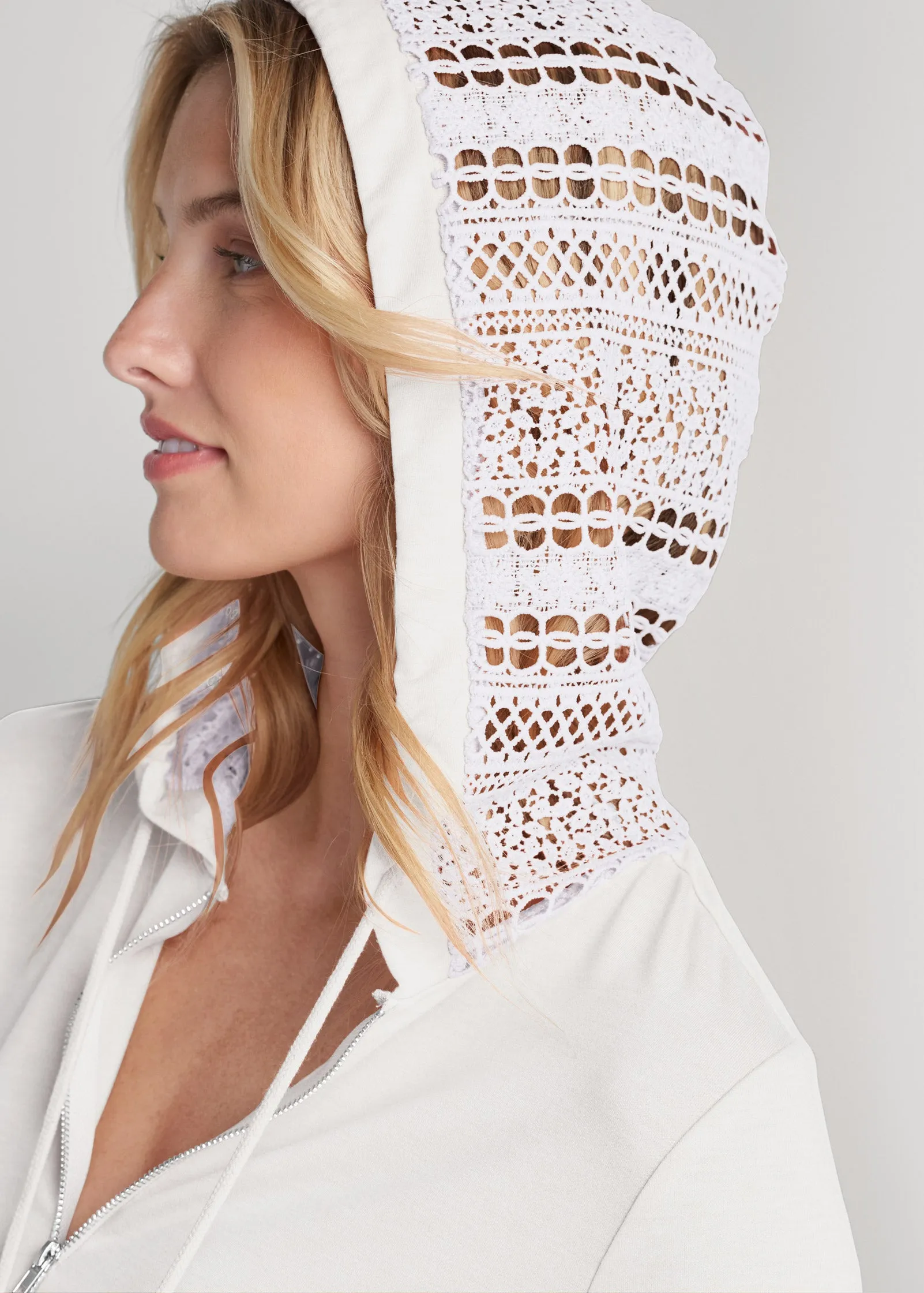 Crochet Trim Zipper Hoodie - Off White sold by VENUS product image thumbnail 4