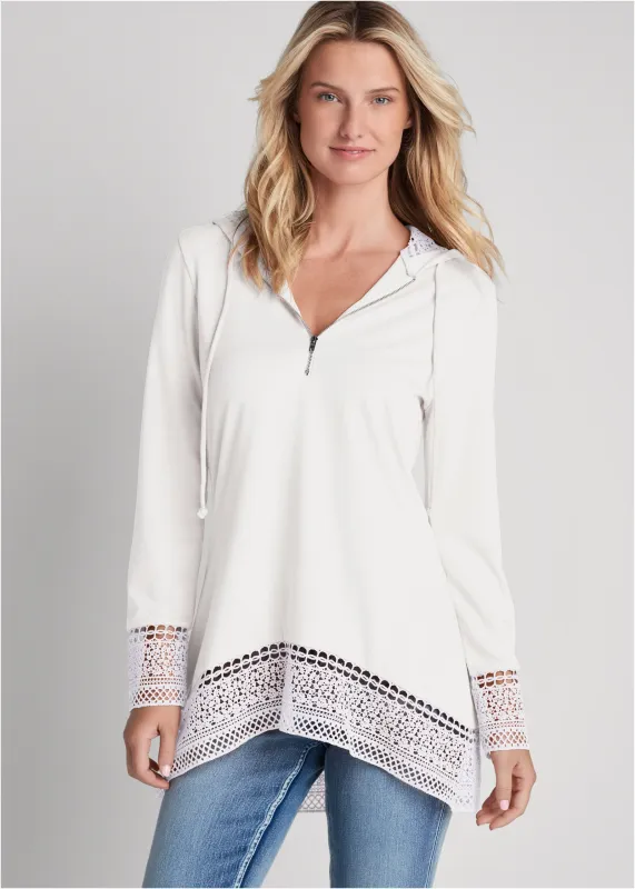 Crochet Trim Zipper Hoodie - Off White sold by VENUS
