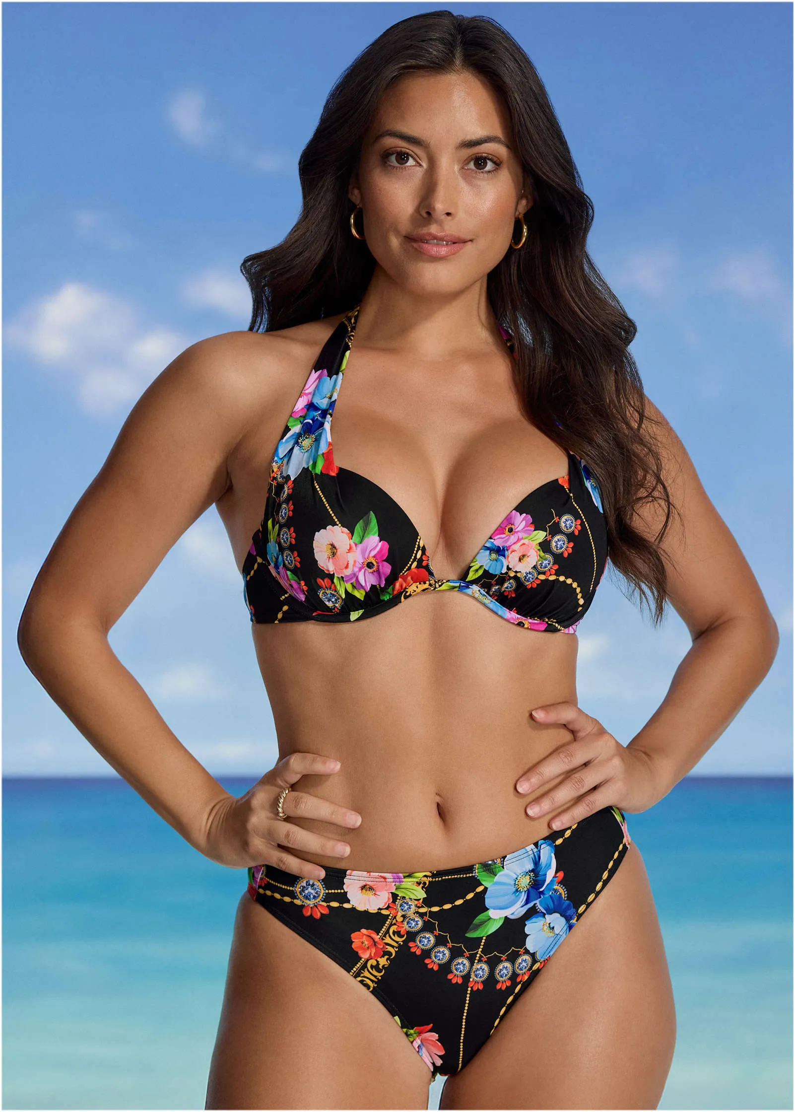 Fiji Moderate Bikini Bottom - Beaded Floral sold by VENUS