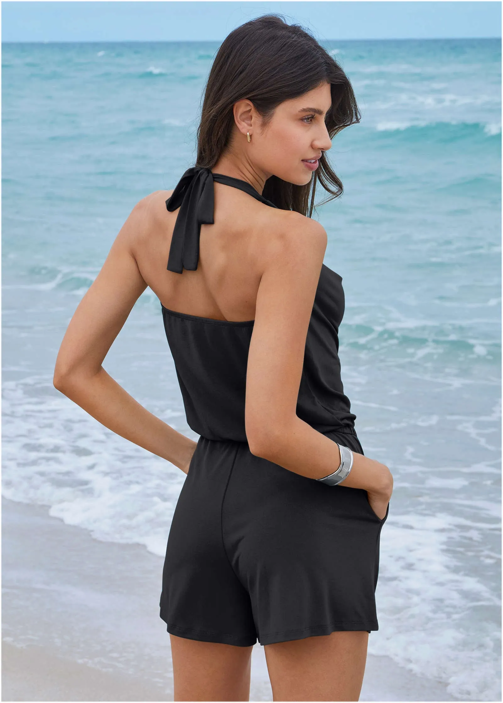 Cowl Neck Cover-Up Romper - Jet Black sold by VENUS product image thumbnail 2