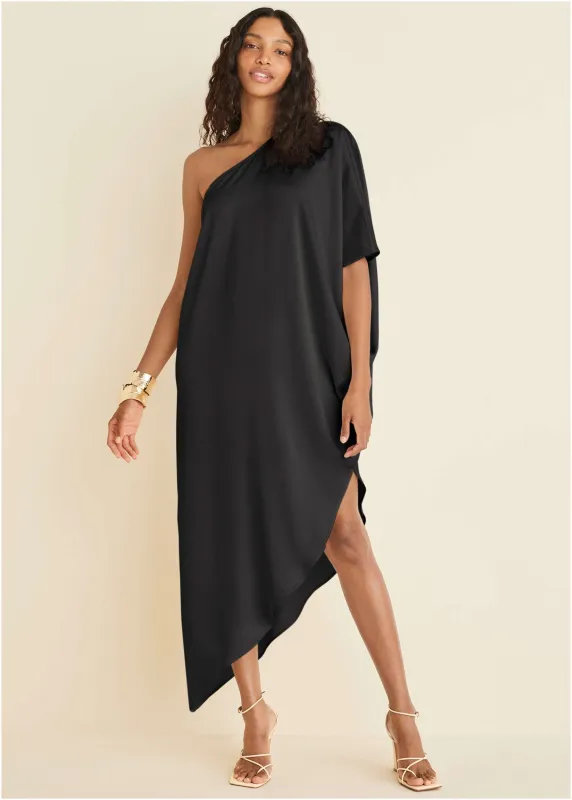 One-Shoulder Kaftan Dress - Jet Black sold by VENUS