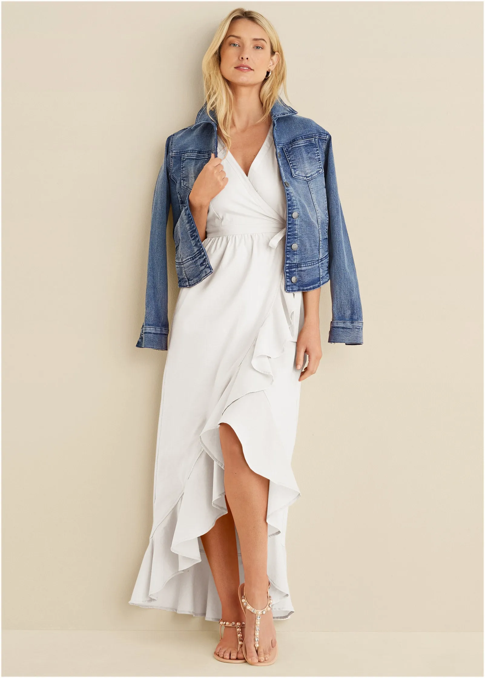 Ruffle High-Low Wrap Dress - Cloud Dancer sold by VENUS product image thumbnail 5
