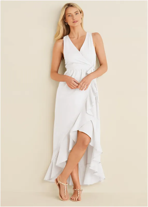 Ruffle High-Low Wrap Dress - Cloud Dancer sold by VENUS
