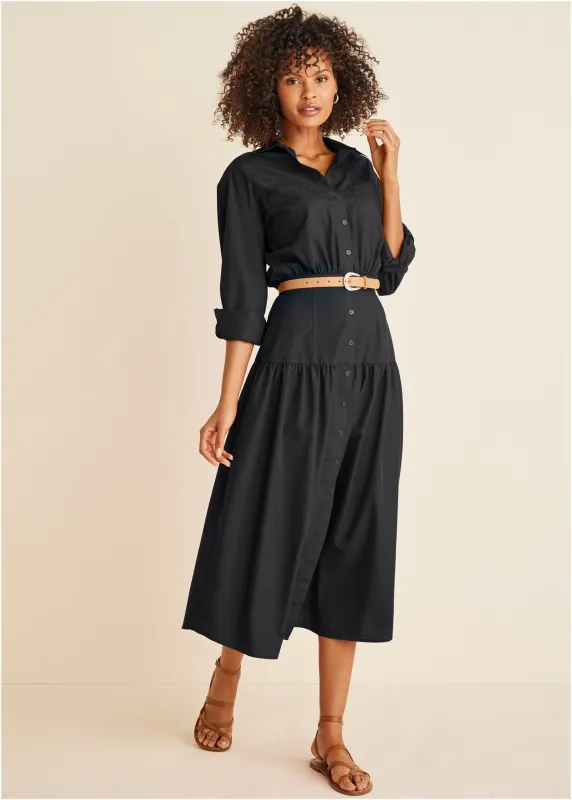 Collared Midi Dress - Jet Black sold by VENUS