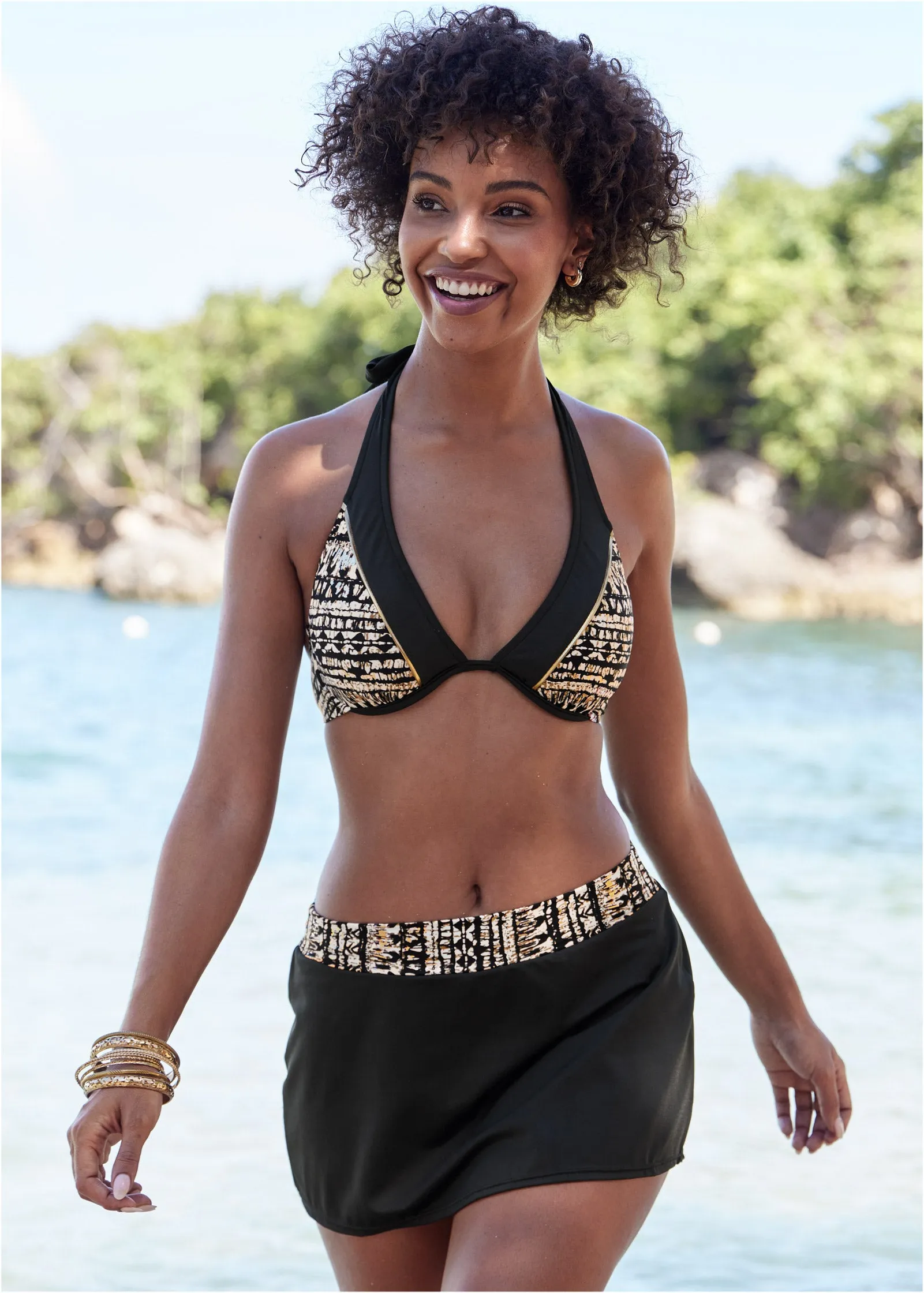 Aruba Swim Bikini Skirt - Golden Stripes sold by VENUS