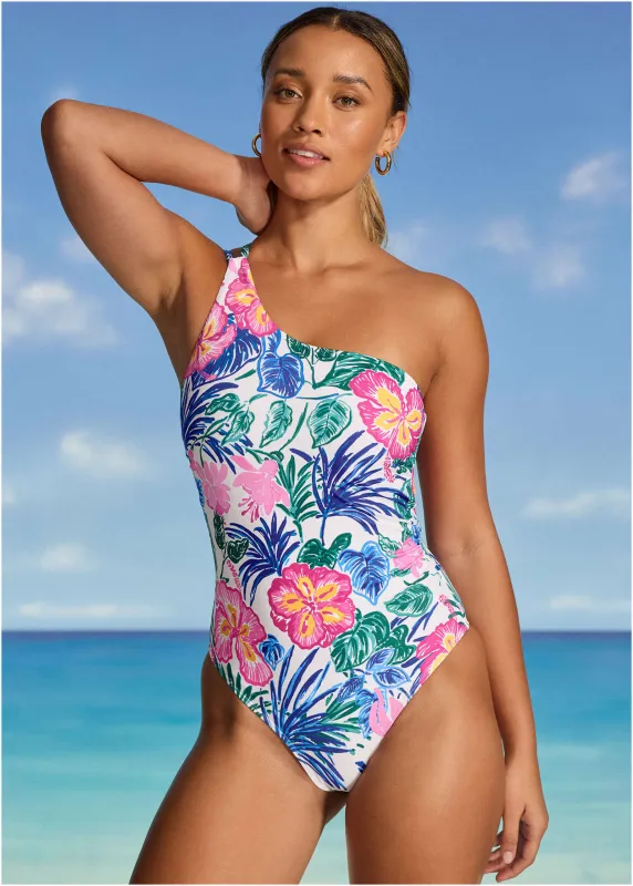 One Shoulder Swimsuit - Botanical Garden sold by VENUS