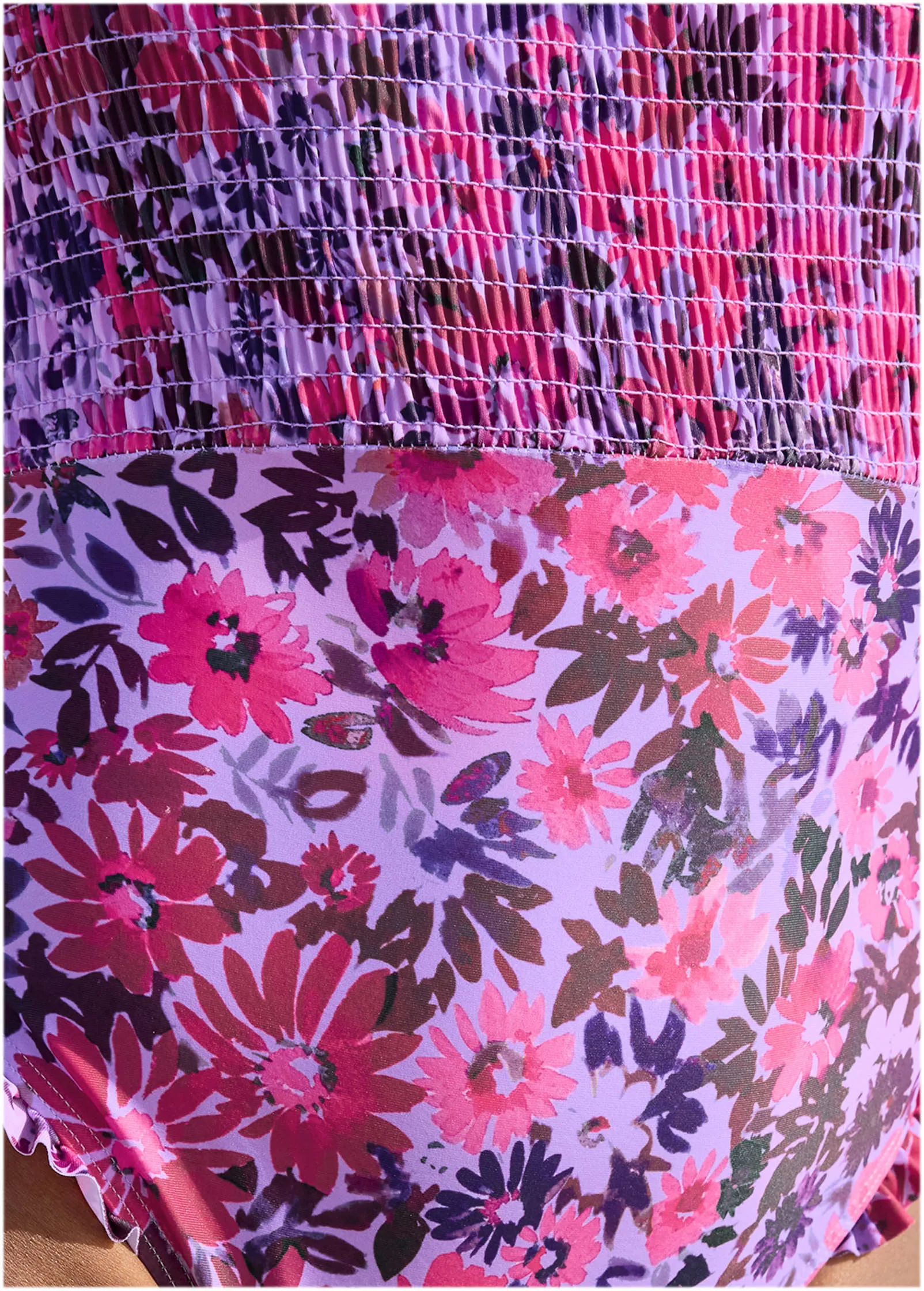 Smocked One-Piece Swimsuit - Ditsy Pink Purple sold by VENUS product image thumbnail 3