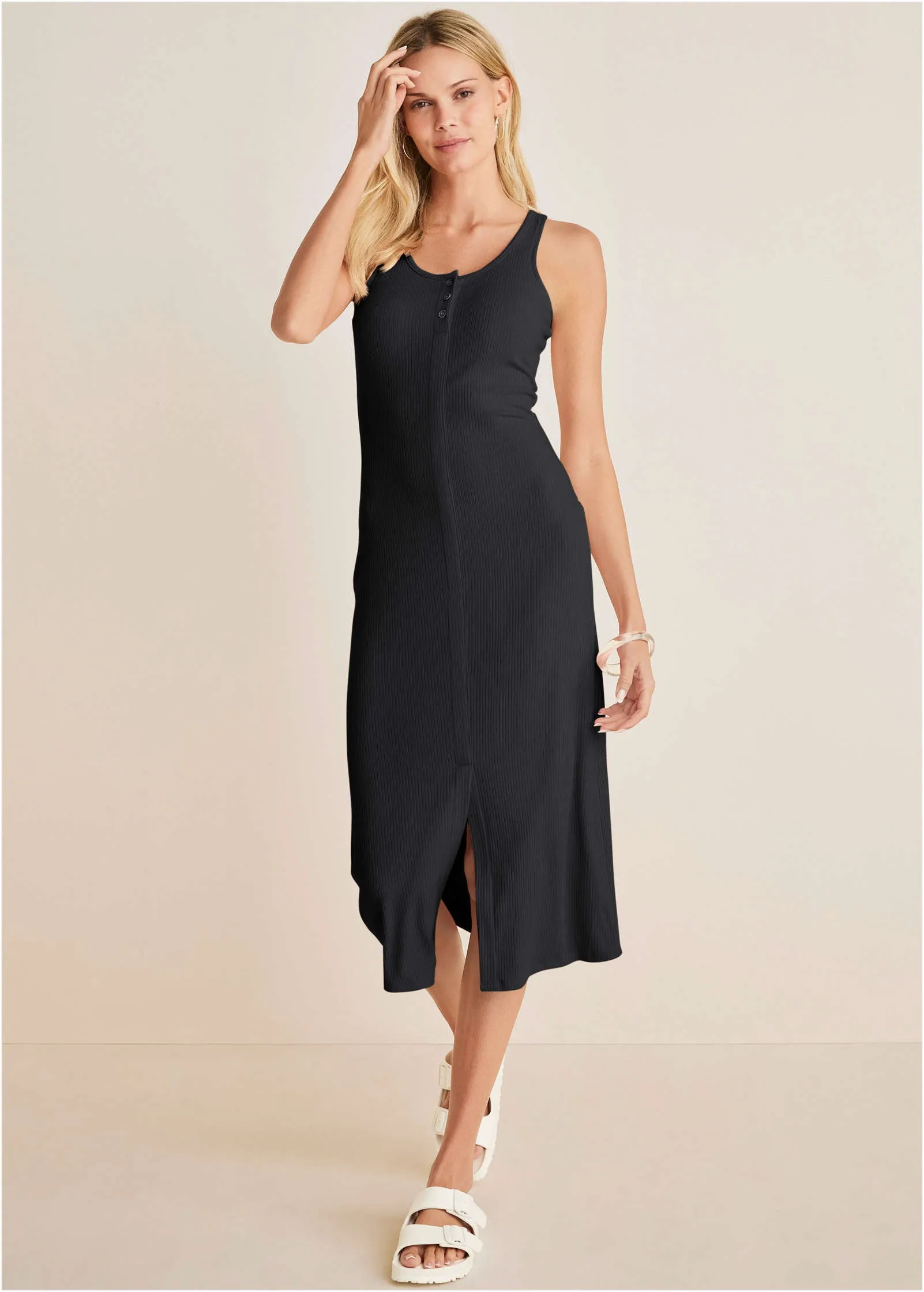 Henley Midi Dress - Jet Black sold by VENUS