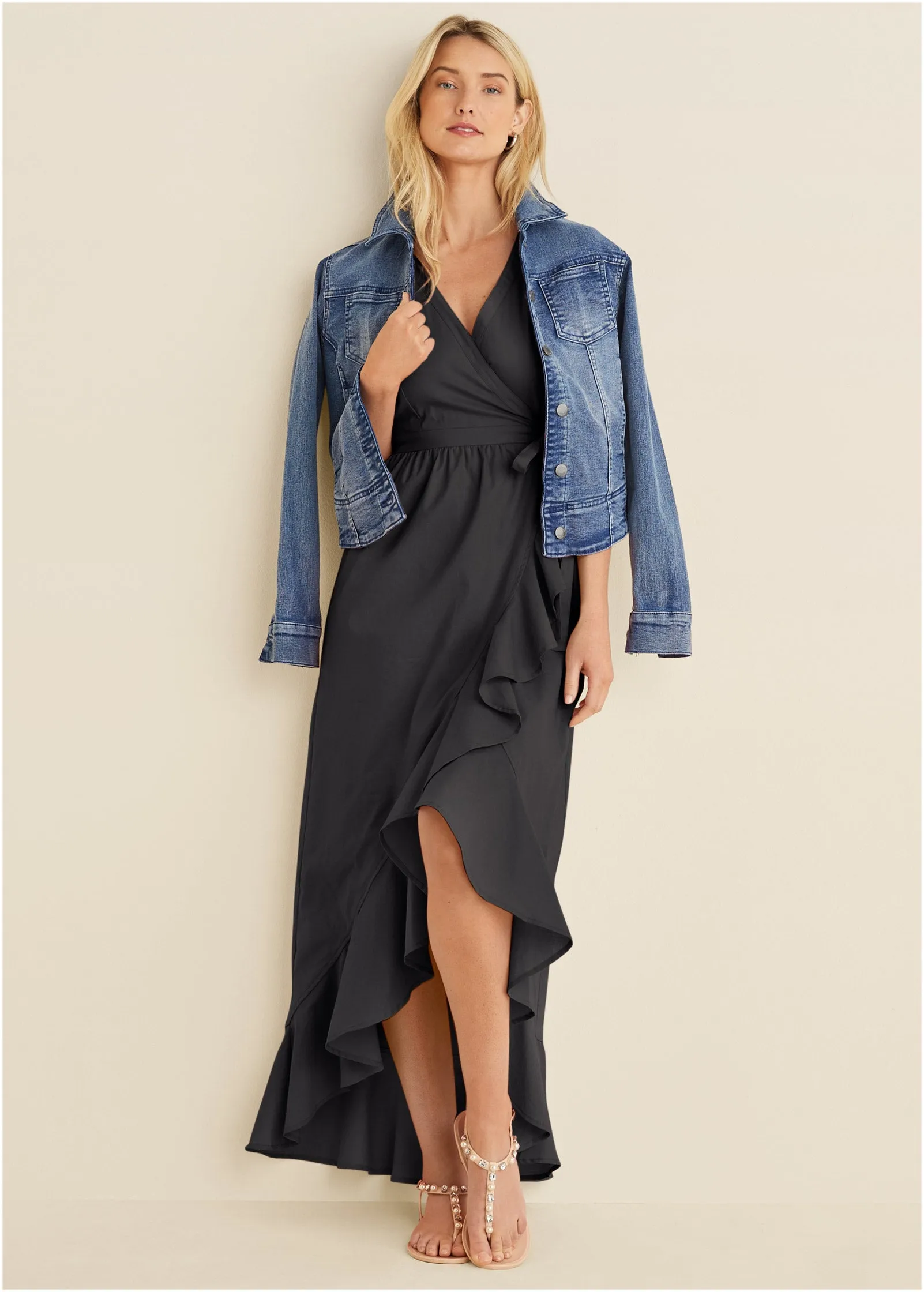 Ruffle High-Low Wrap Dress - Jet Black sold by VENUS product image thumbnail 5