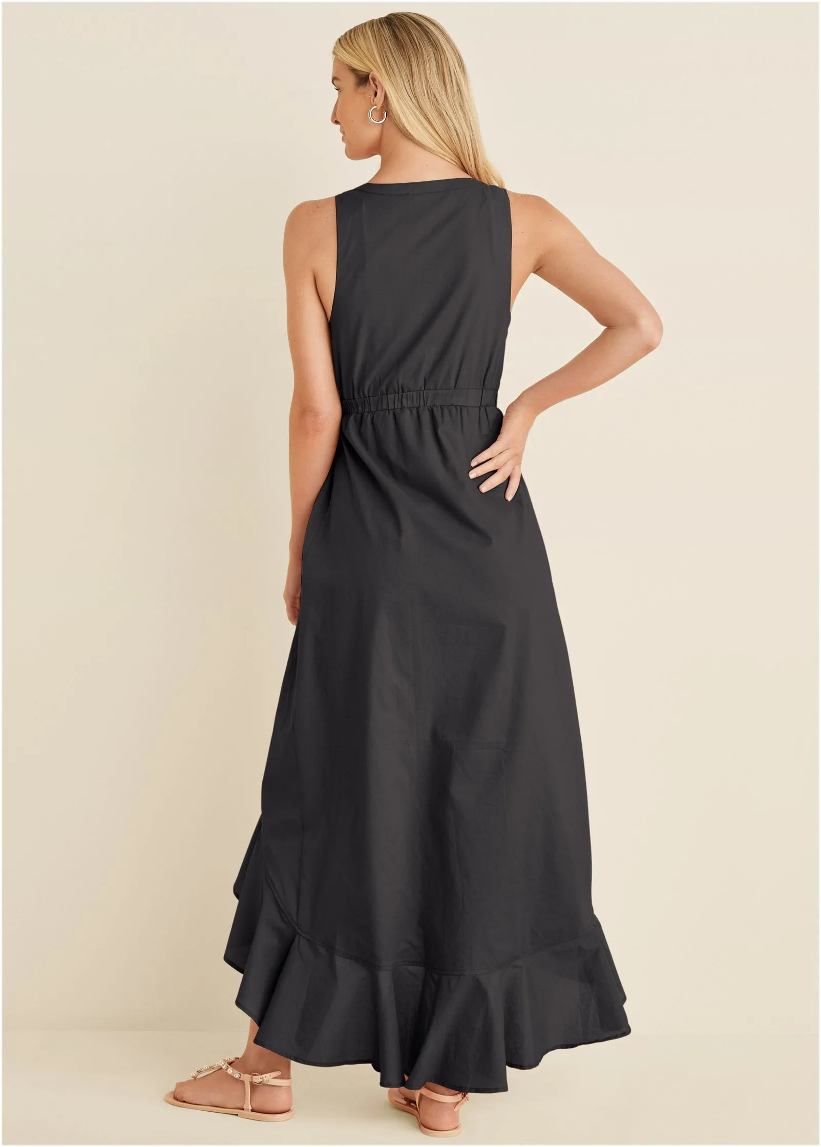 Ruffle High-Low Wrap Dress - Jet Black sold by VENUS product image thumbnail 2