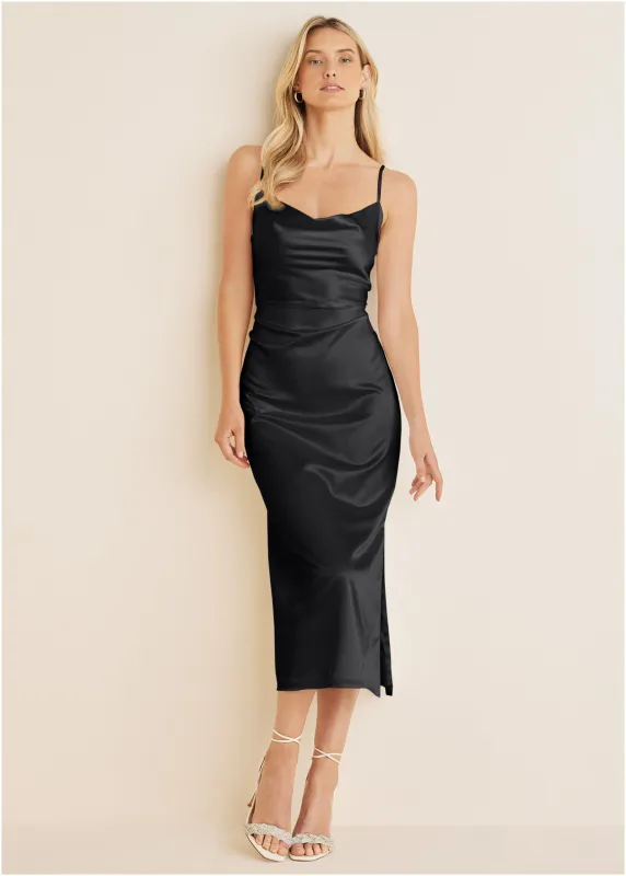 Cowl Neck Slip Dress - Jet Black sold by VENUS