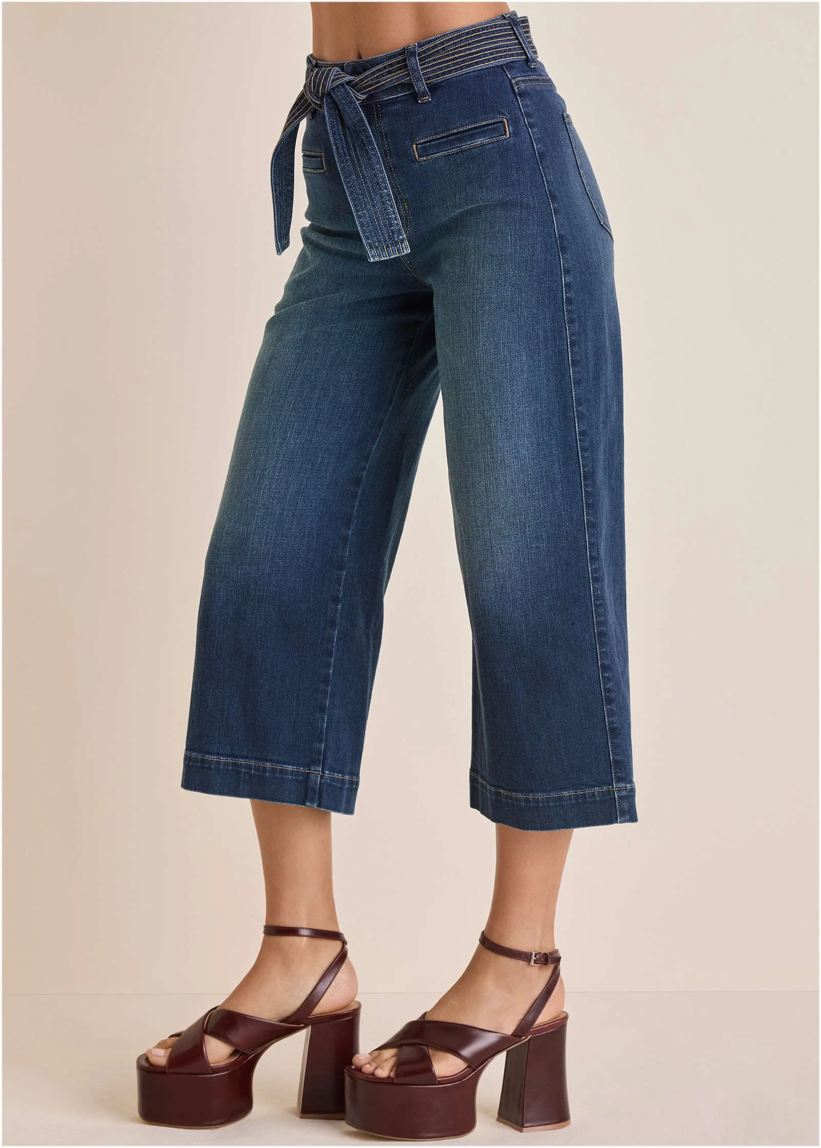 Belted Wide Leg Crop Jean - Dark Wash sold by VENUS product image thumbnail 5