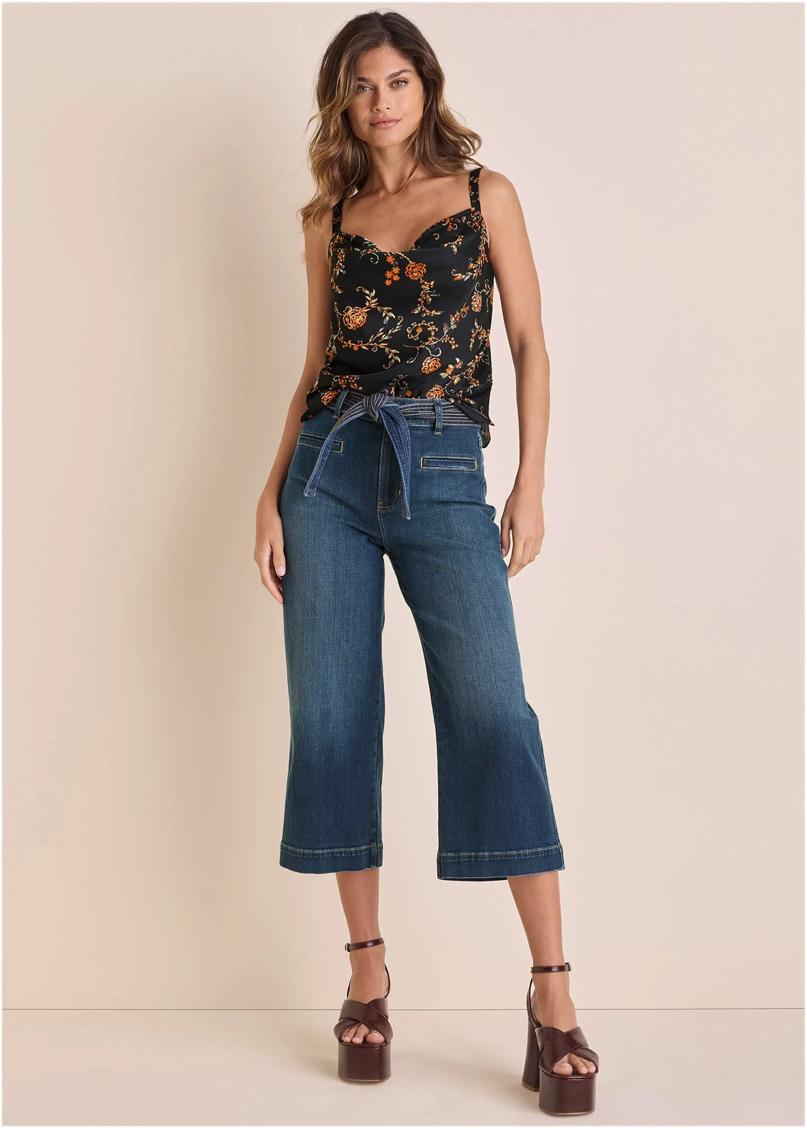 Belted Wide Leg Crop Jean - Dark Wash sold by VENUS product image thumbnail 2