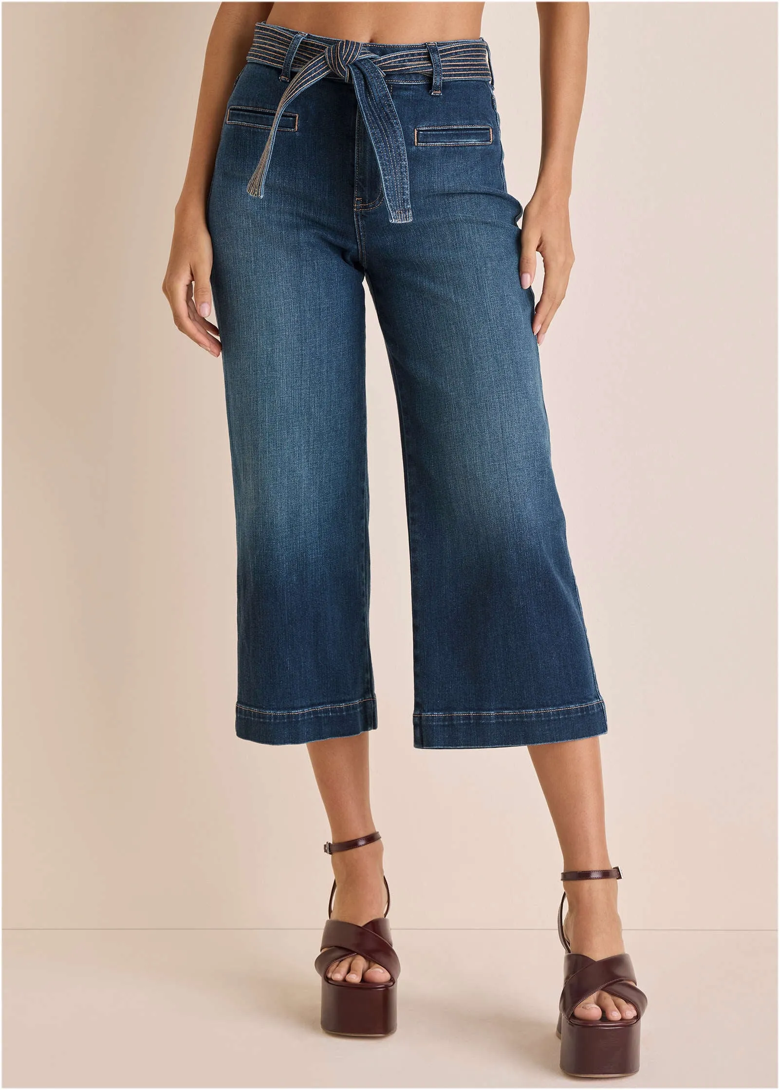 Belted Wide Leg Crop Jean - Dark Wash sold by VENUS product image thumbnail 3